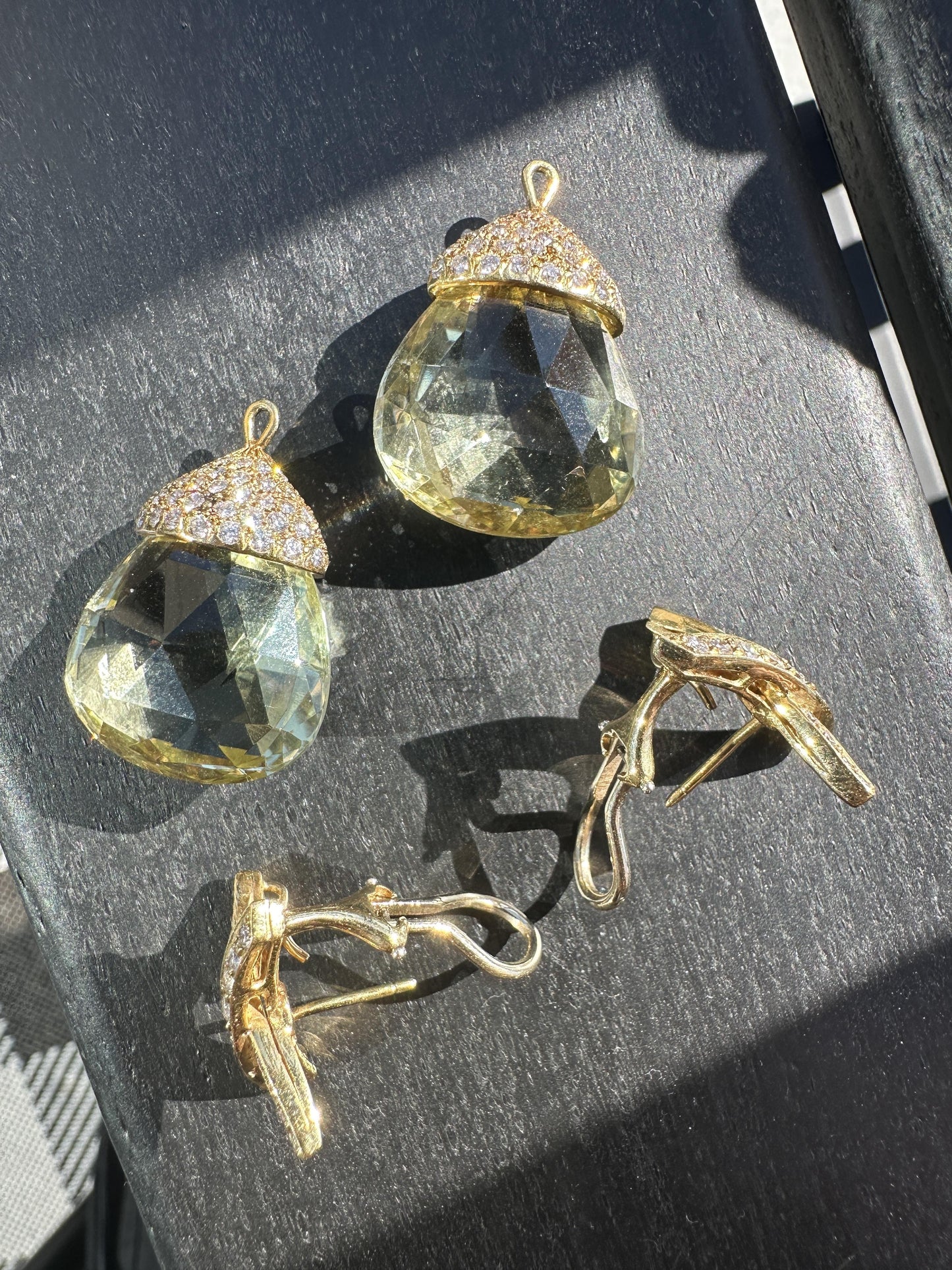 18k TIffany Diamond and Lemon Citrine Day-Night Earrings Signed Paloma Picasso