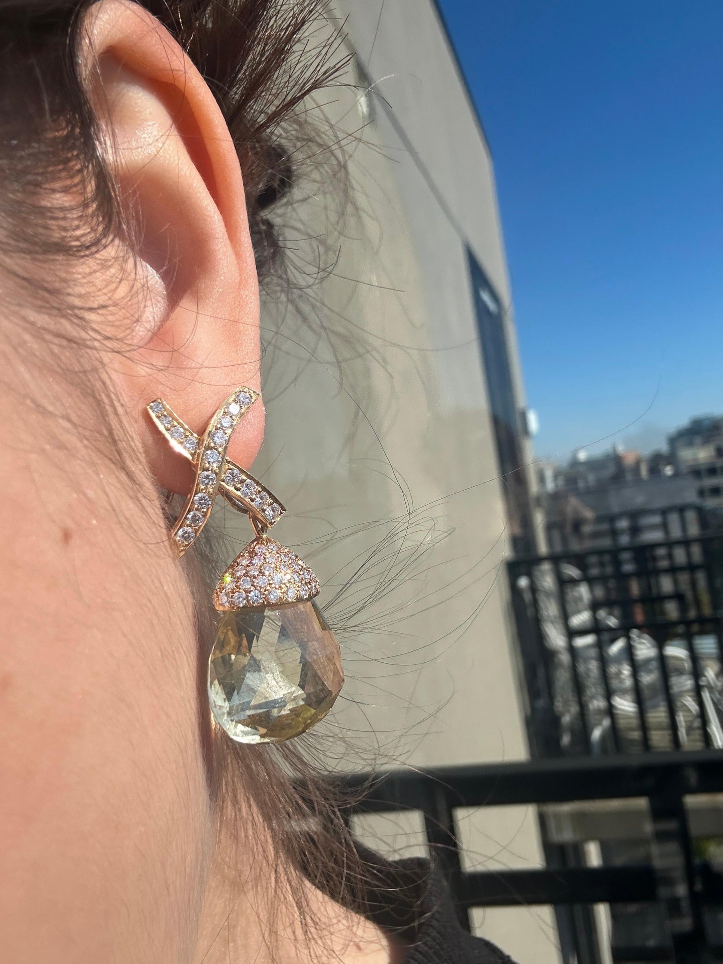 18k TIffany Diamond and Lemon Citrine Day-Night Earrings Signed Paloma Picasso