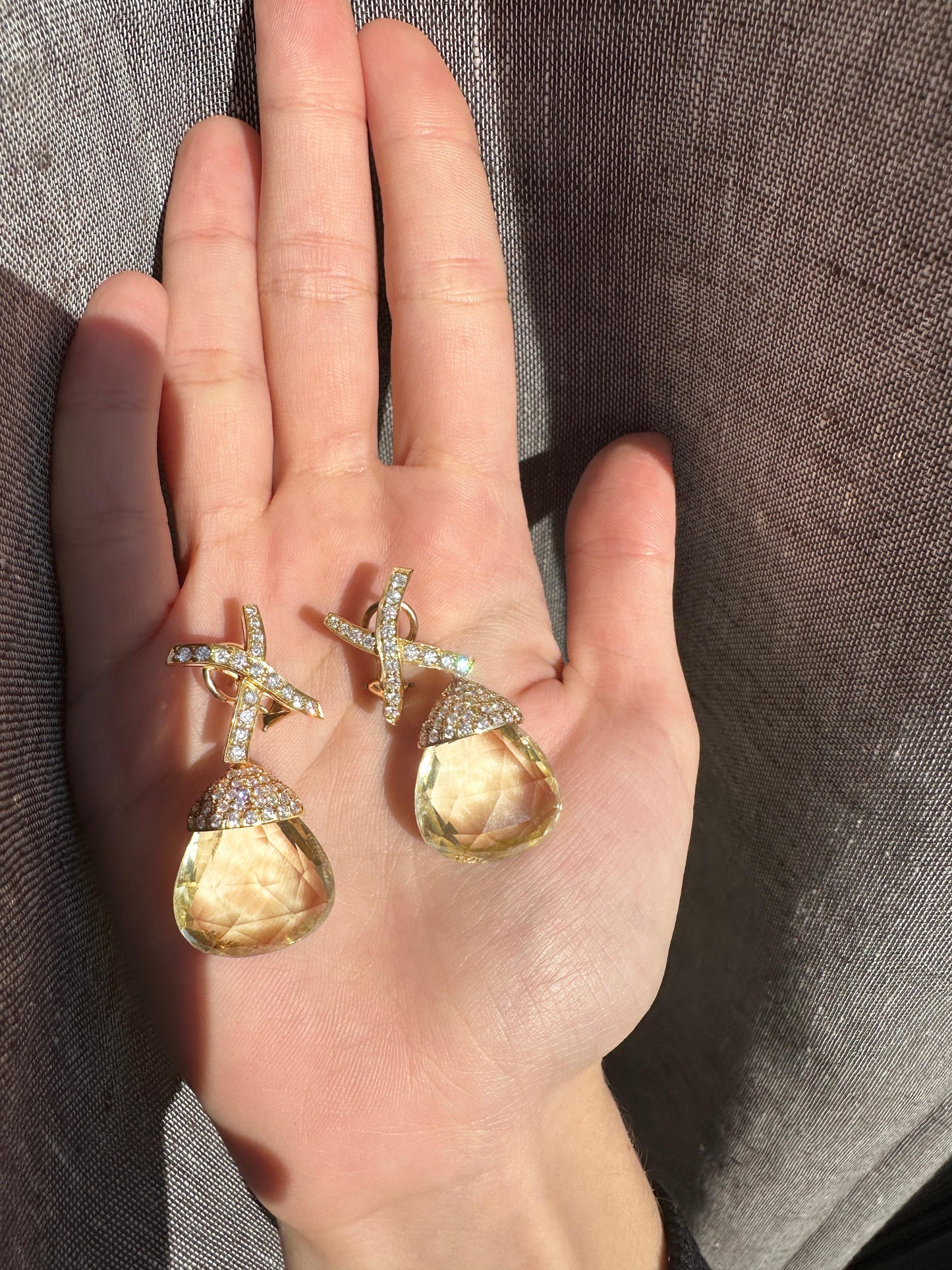 18k TIffany Diamond and Lemon Citrine Day-Night Earrings Signed Paloma Picasso
