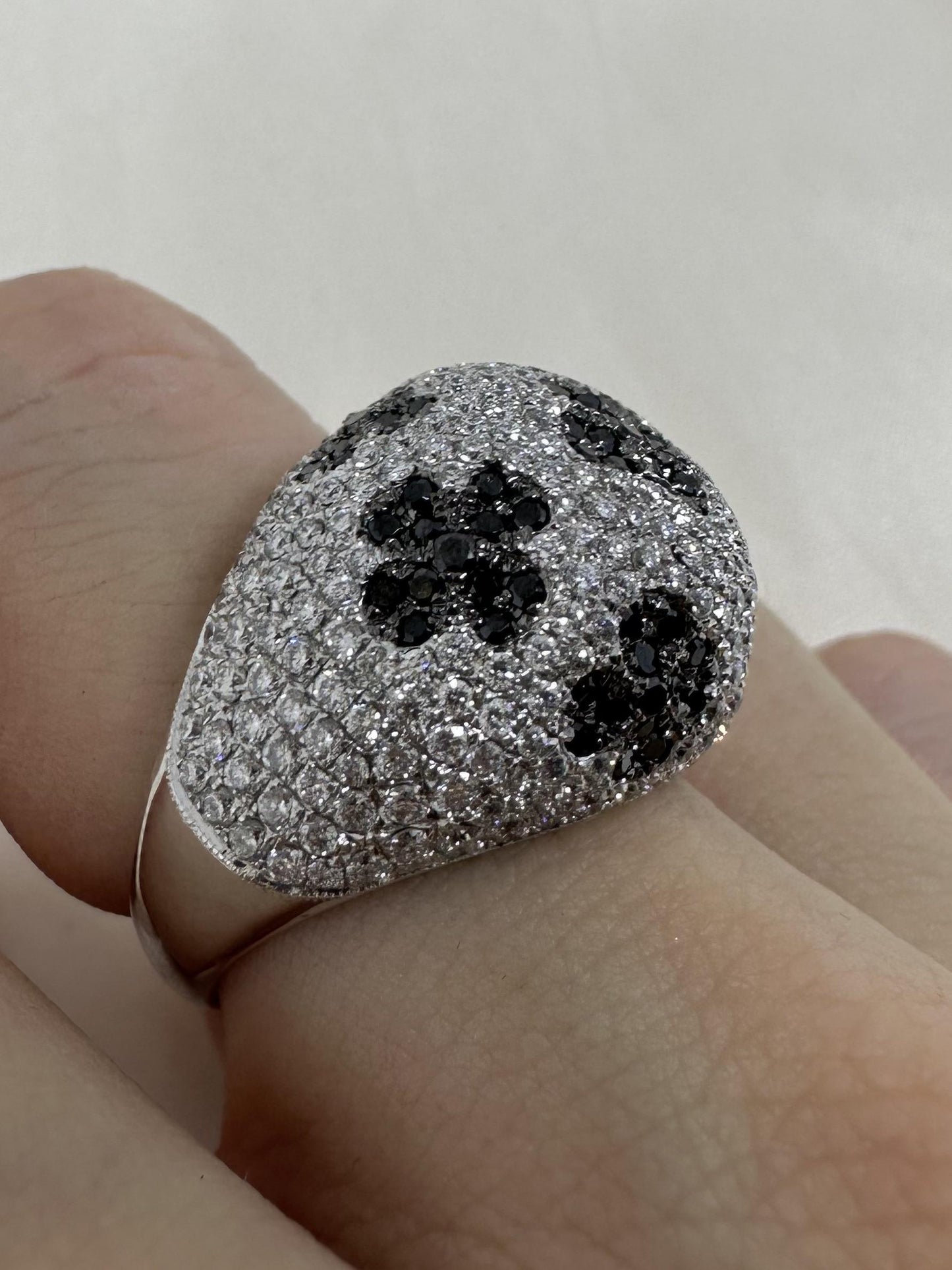 18K White Gold Black and White Diamond Dome Ring