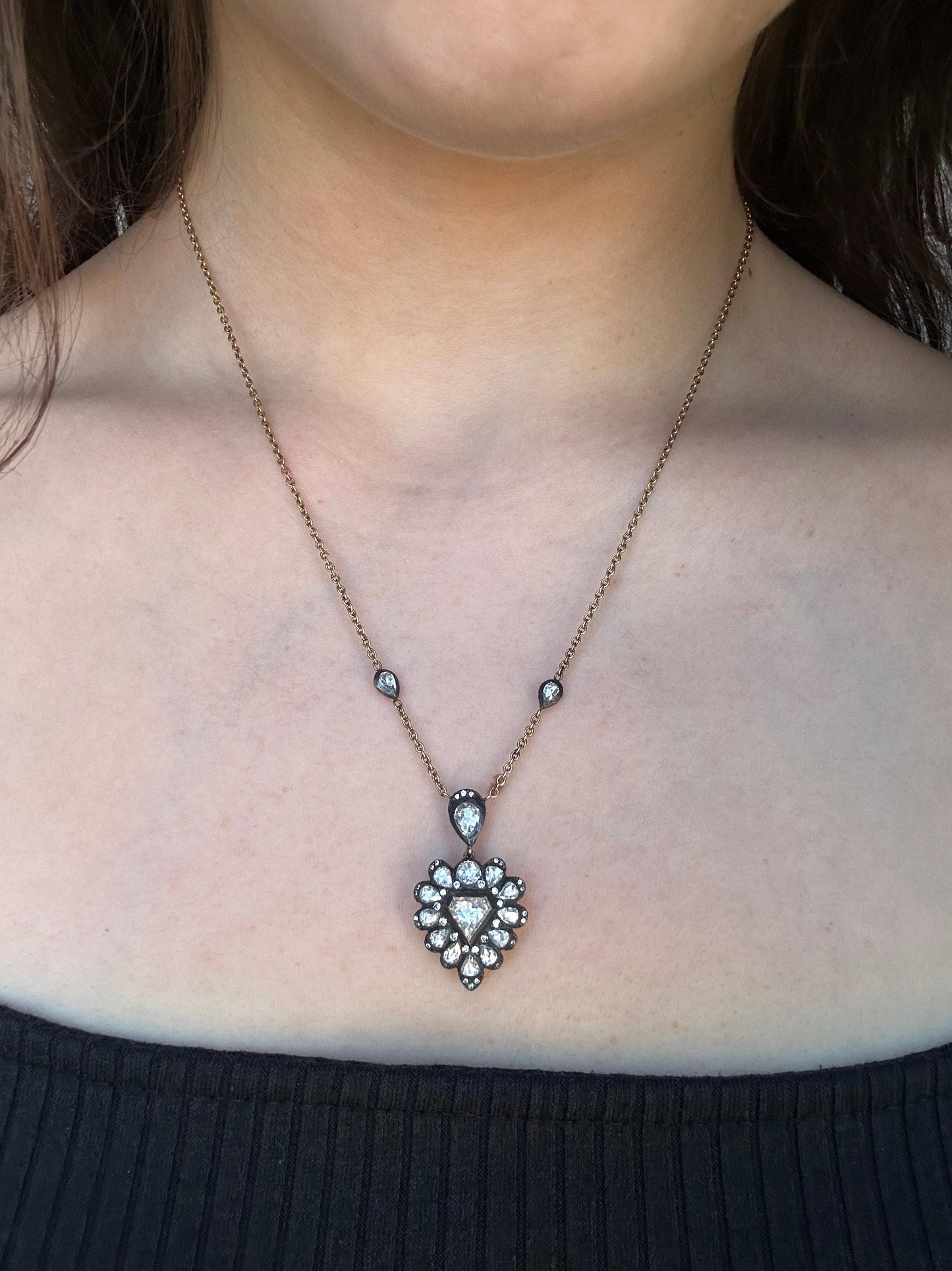 18k and Silver Top Rose Cut Diamond Necklace