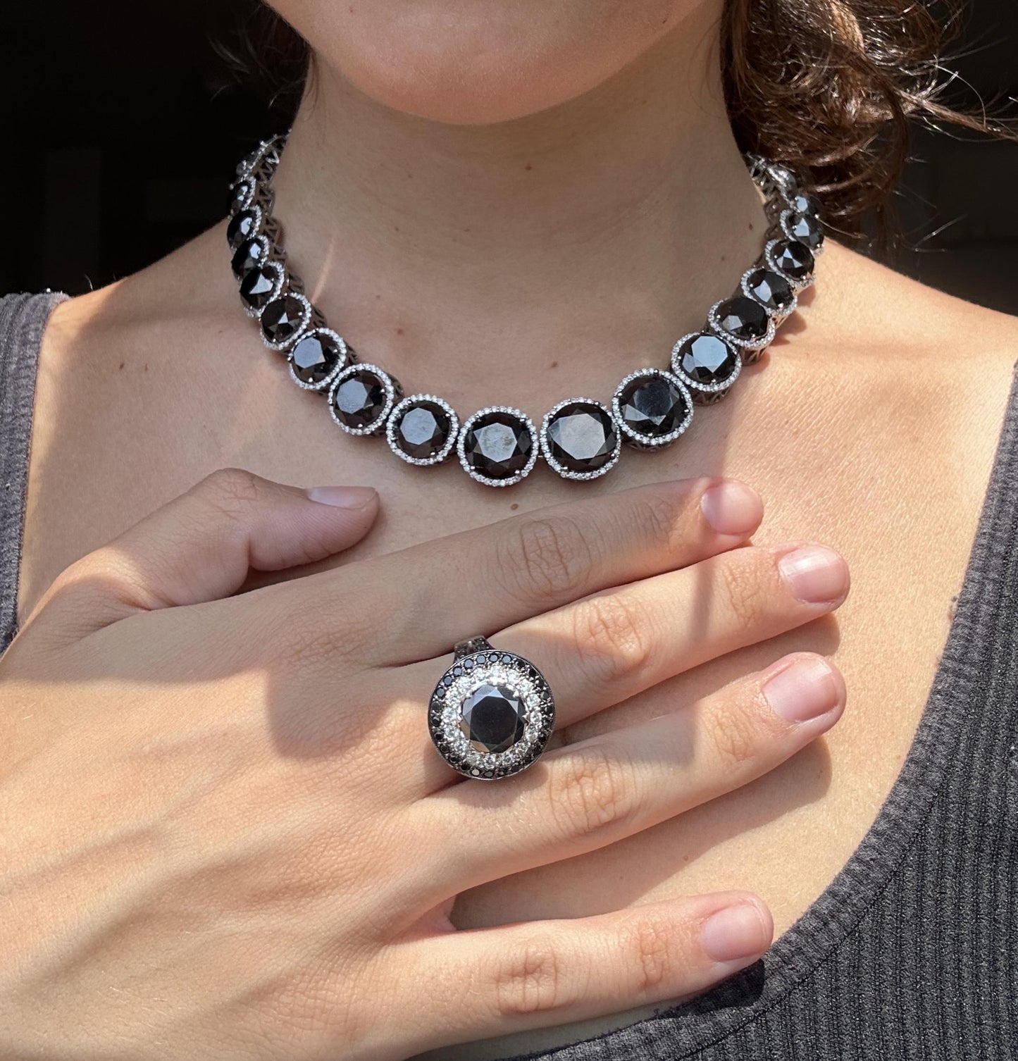 18k Black and White Diamond Choker Necklace