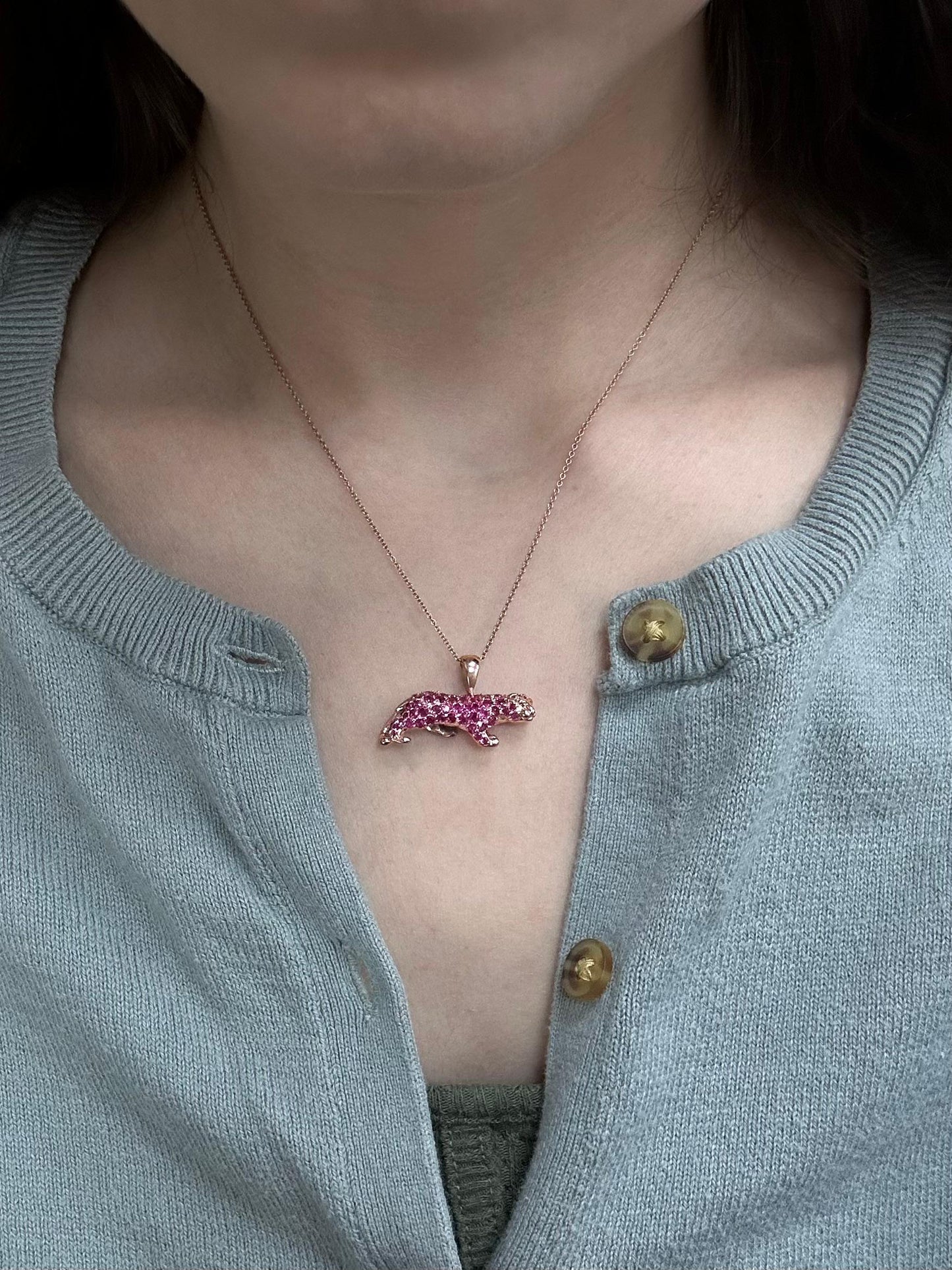18K Rose Gold Pink Sapphire Pink Panther Pendant Necklace