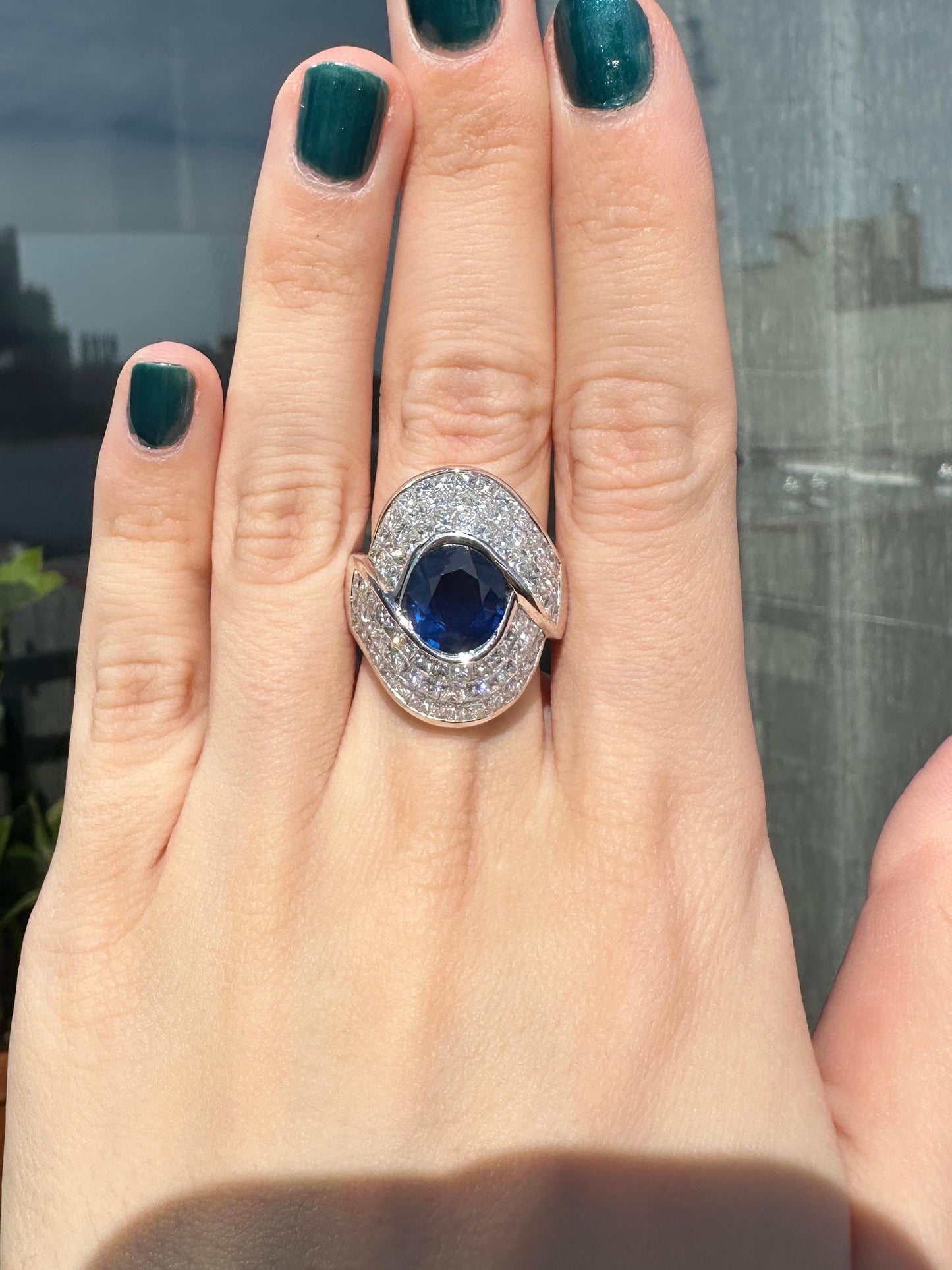 18k Diamond and Sapphire Wide Band Ring