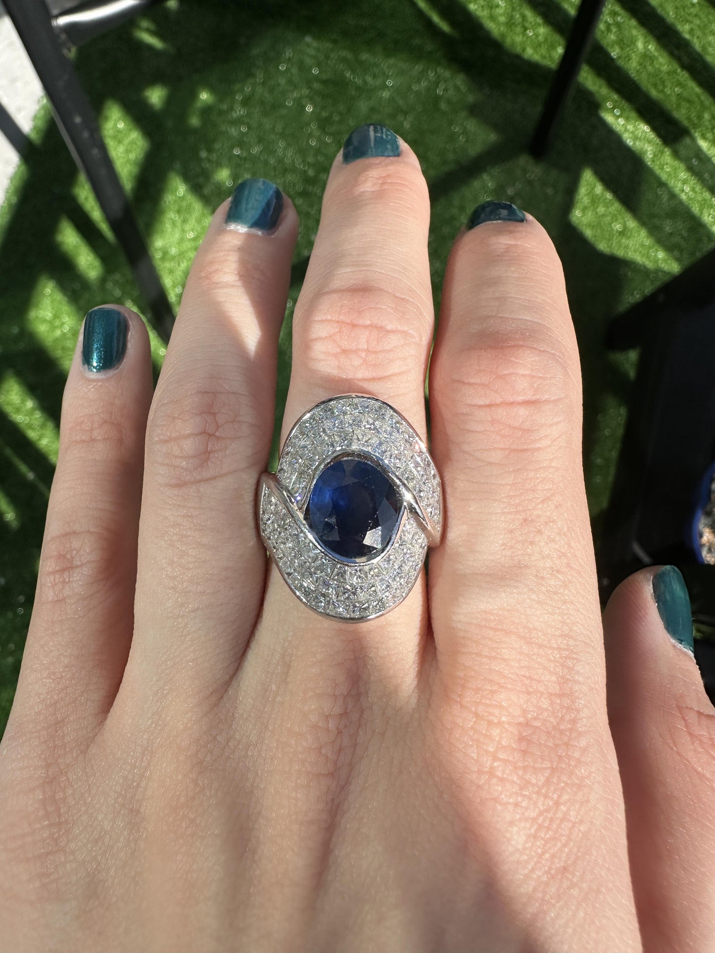 18k Diamond and Sapphire Wide Band Ring
