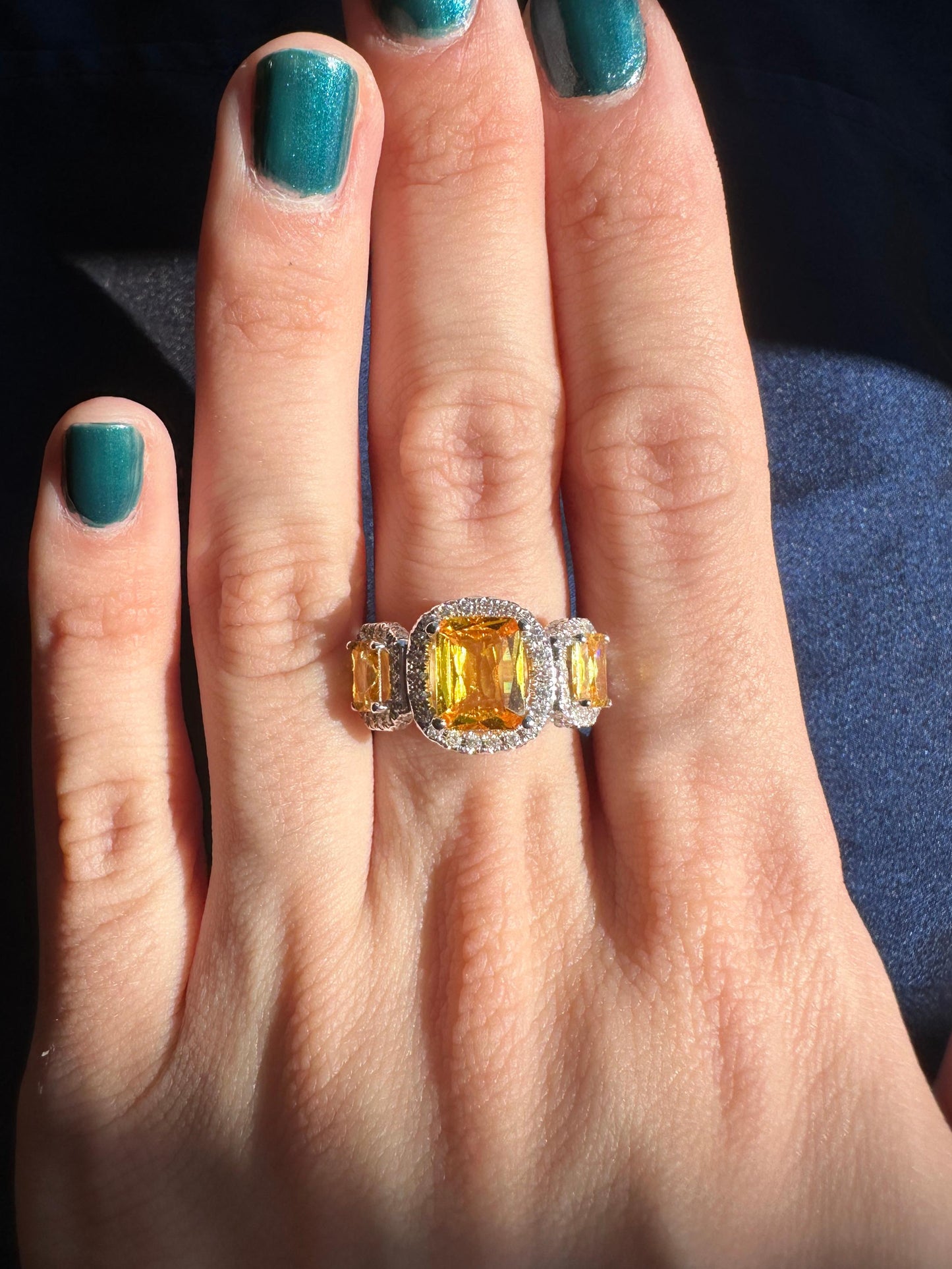 18k Diamond and Yellow Sapphire Three Stone Ring