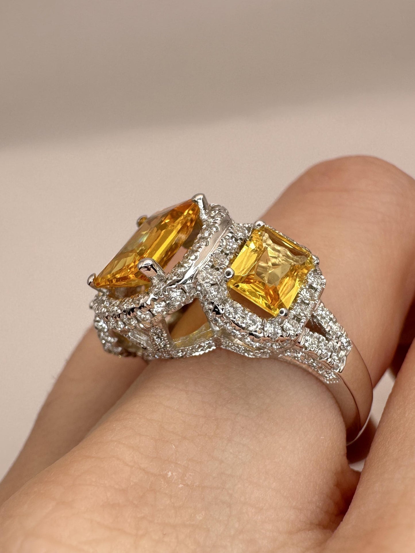 18k Diamond and Yellow Sapphire Three Stone Ring