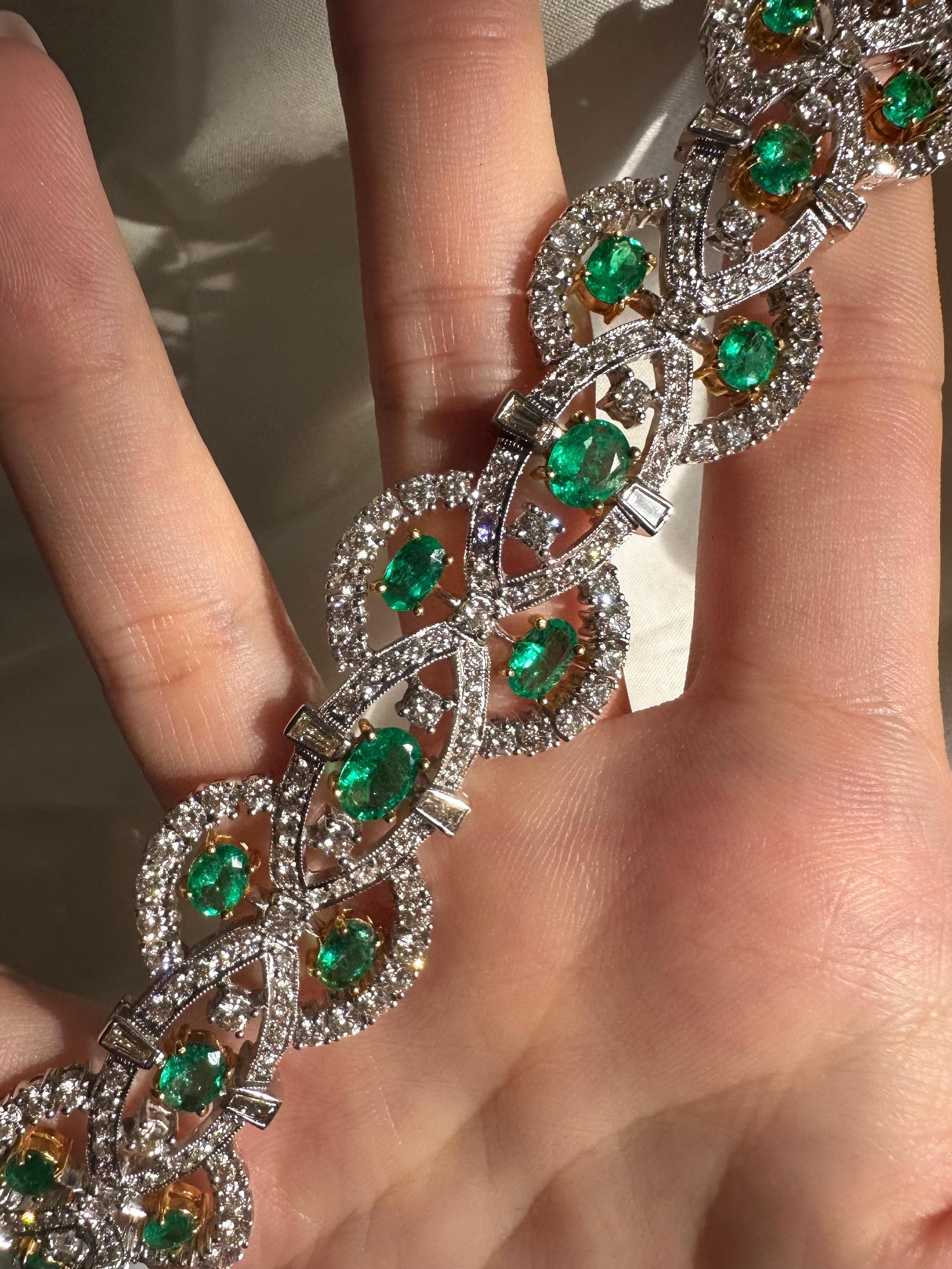 18K Two Tone Diamond and Emerald Bracelet