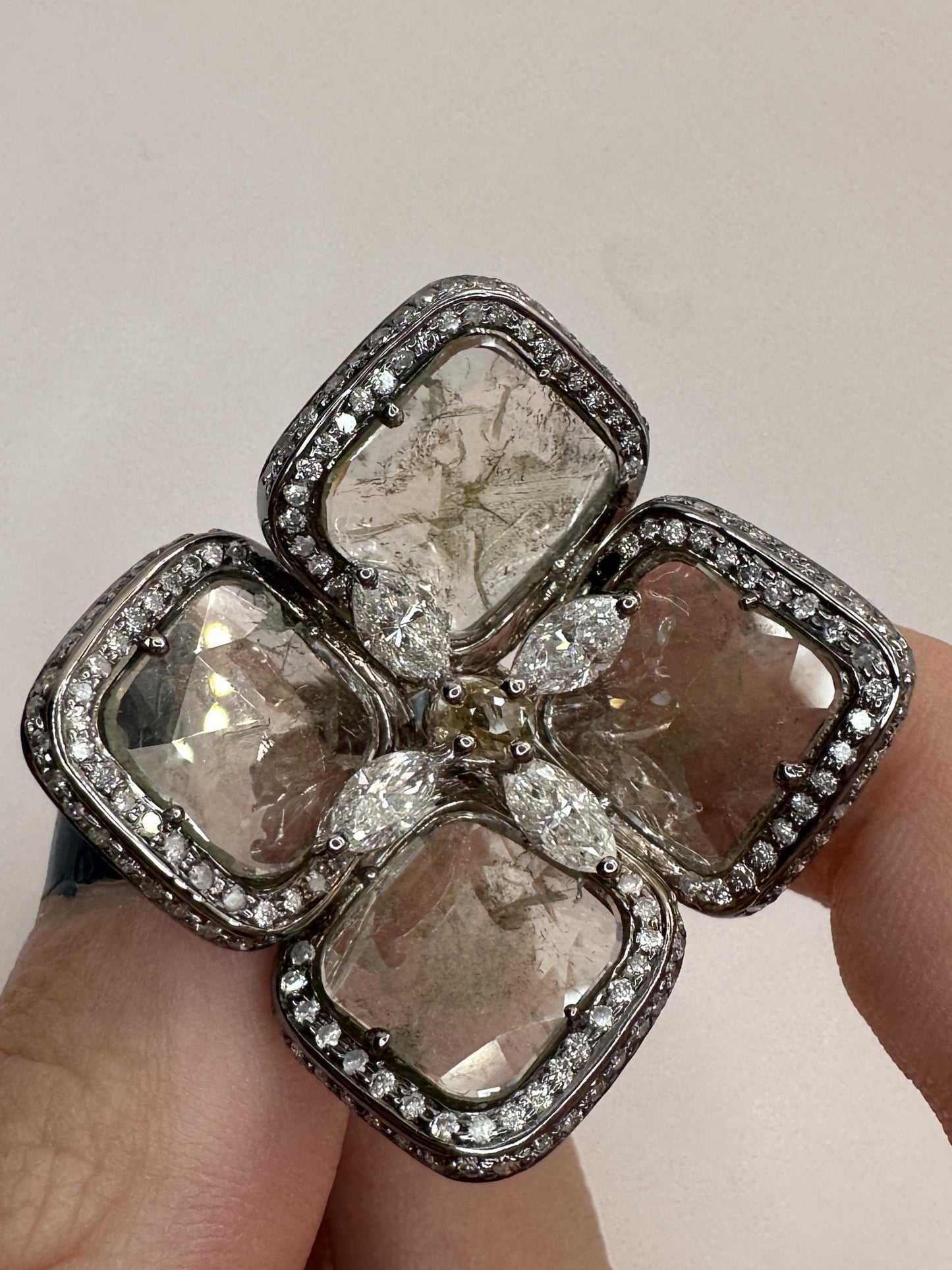14k All Natural Diamond Flower Cocktail Ring