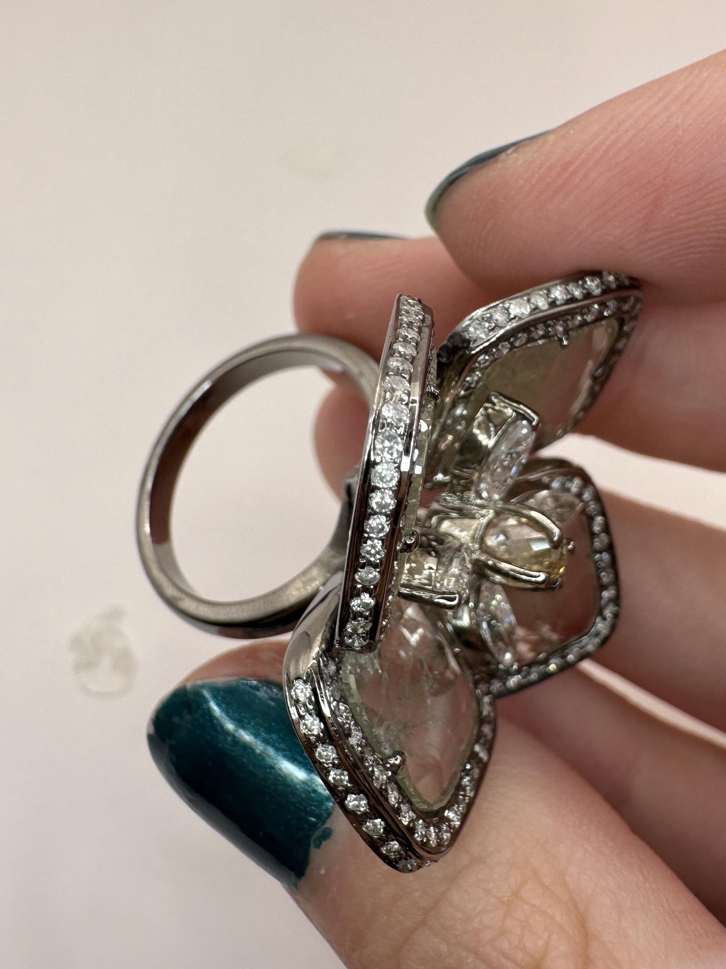 14k All Natural Diamond Flower Cocktail Ring
