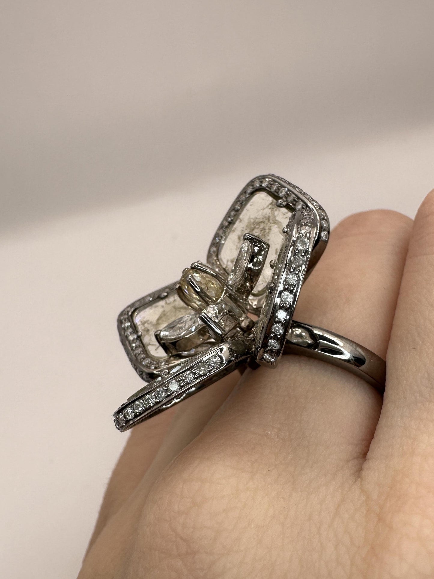 14k All Natural Diamond Flower Cocktail Ring