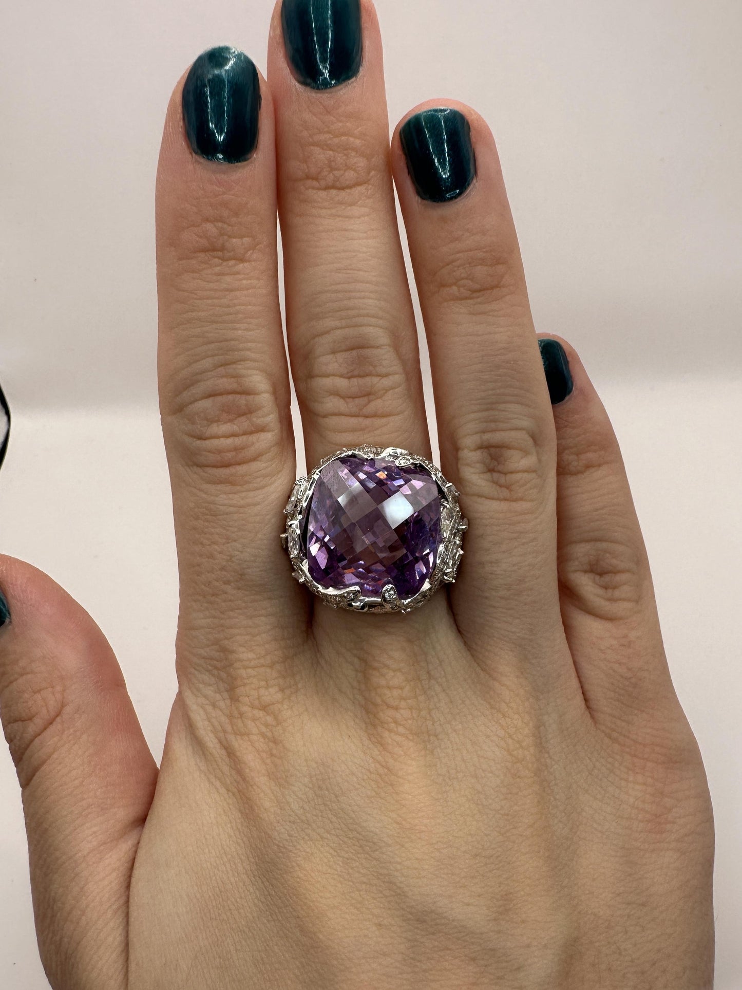 18k Diamond and Purple Stone Center Cocktail Ring