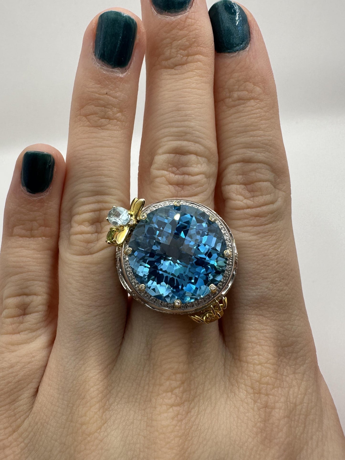 18k Diamond and Multi Colored Stone Cocktail Ring