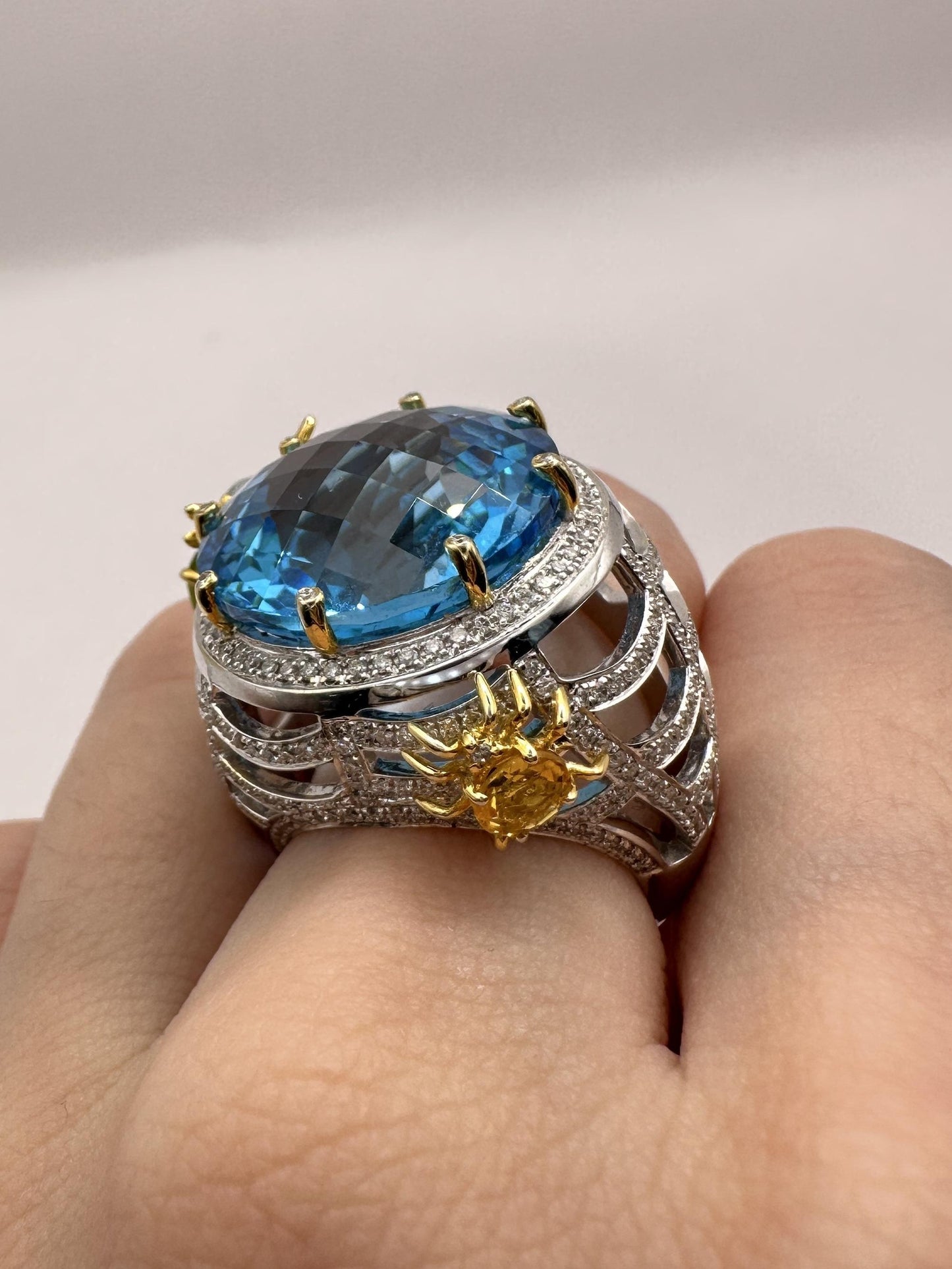 18k Diamond and Multi Colored Stone Cocktail Ring