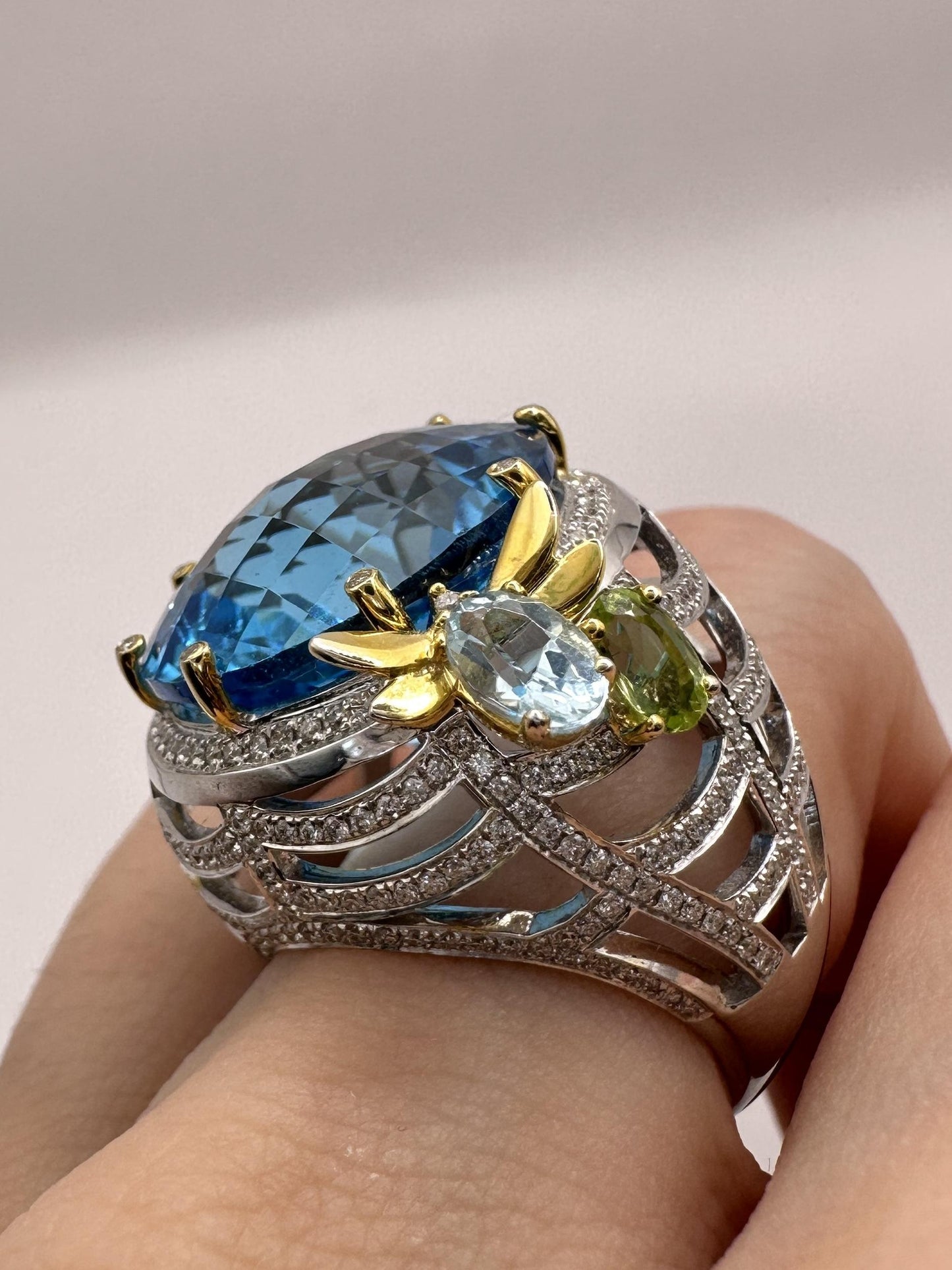 18k Diamond and Multi Colored Stone Cocktail Ring