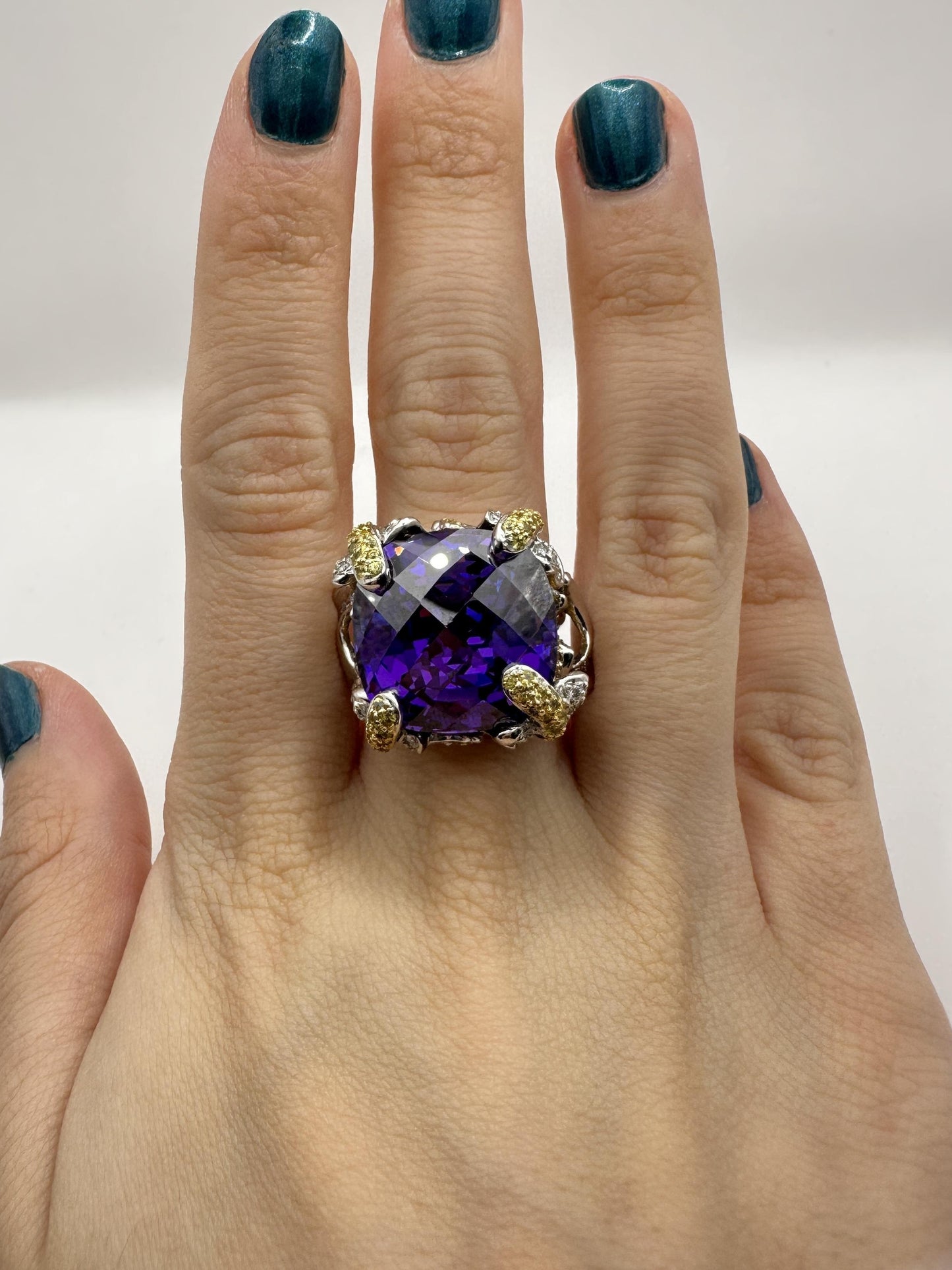 14k Diamond and Yellow Sapphire and Purple Stone Center Cocktail Ring