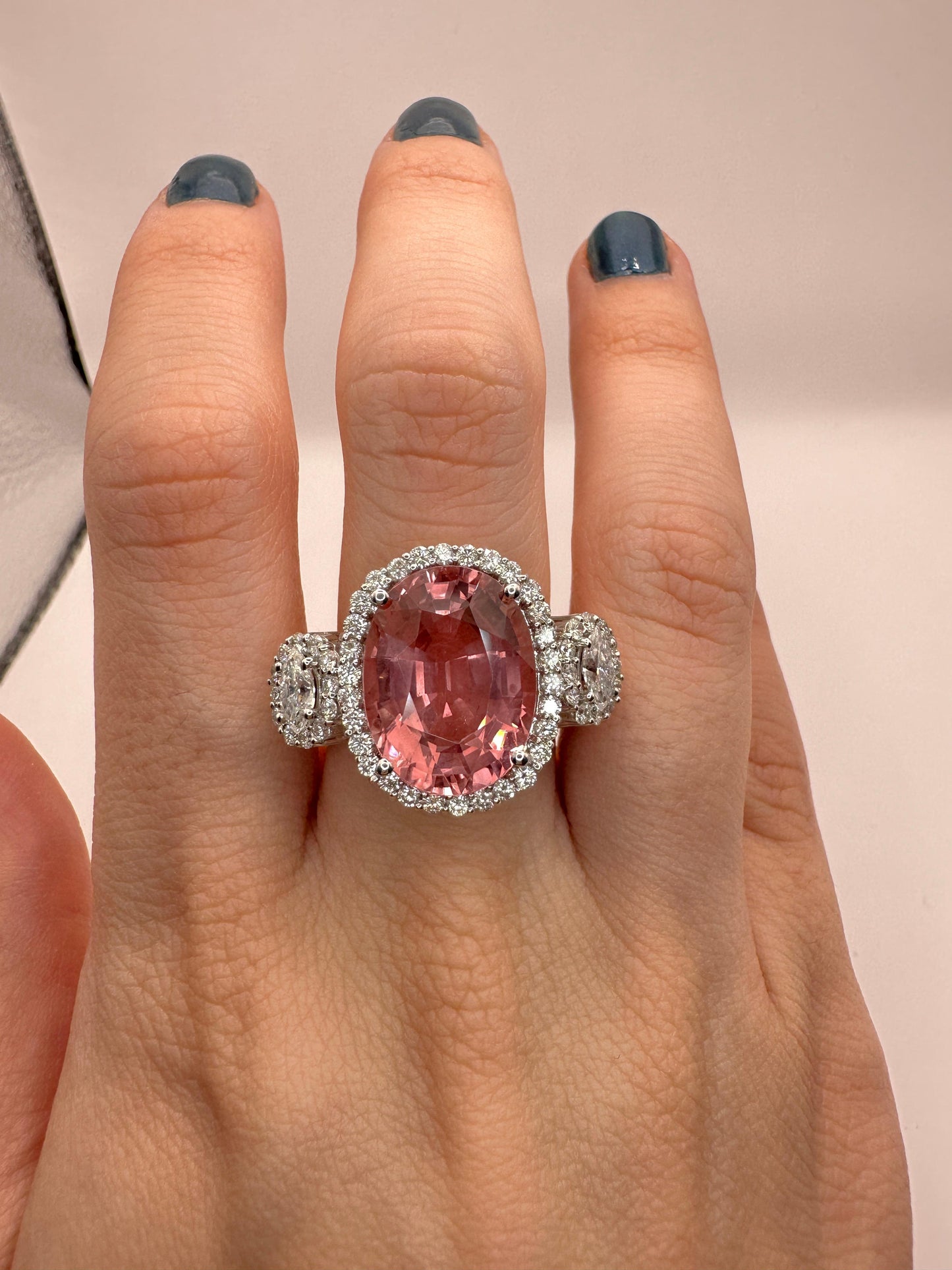 18k Diamond and Pink Stone Center Ring