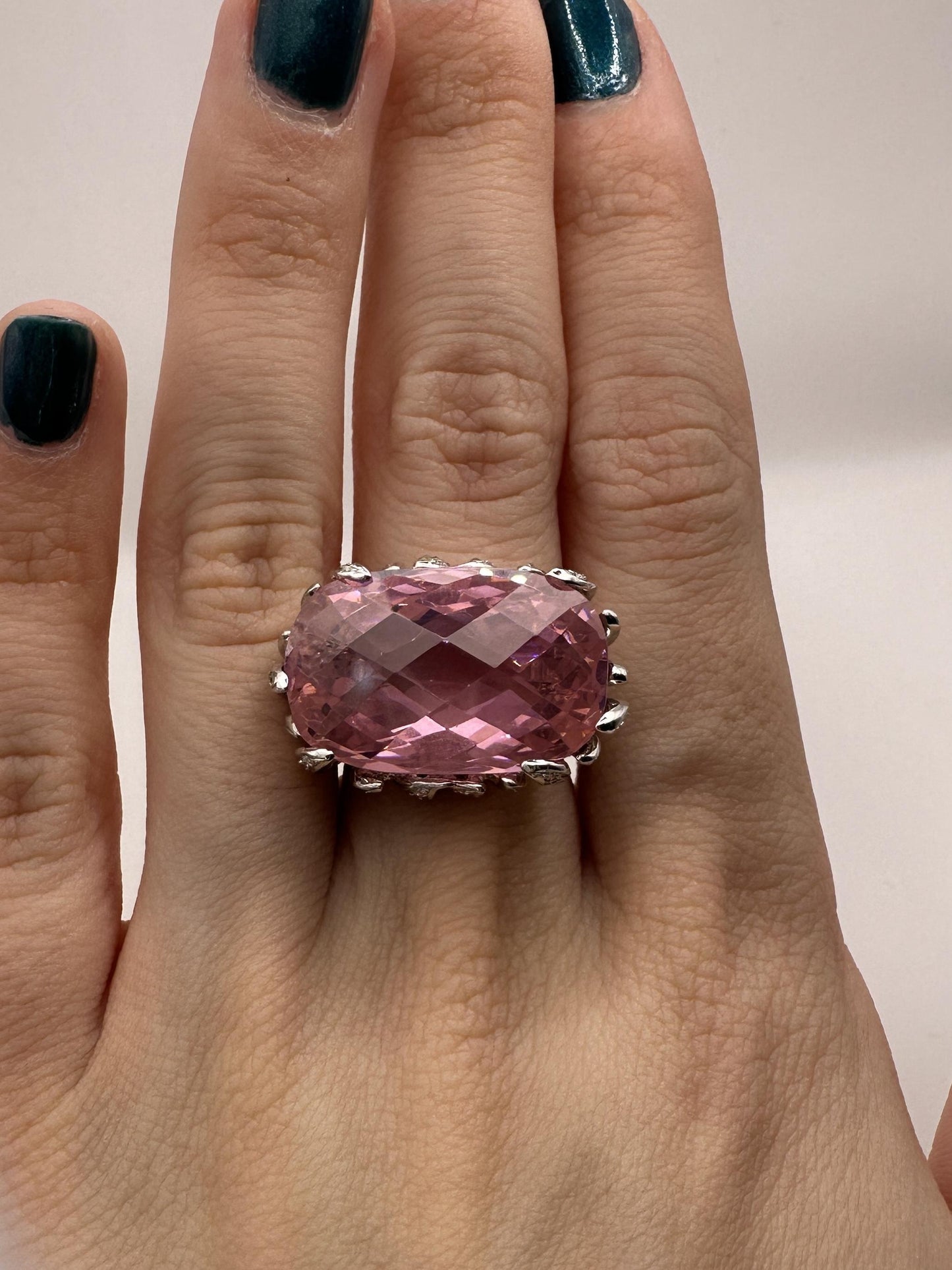 18k Diamond and Checkered Pink Stone Center Cocktail Ring