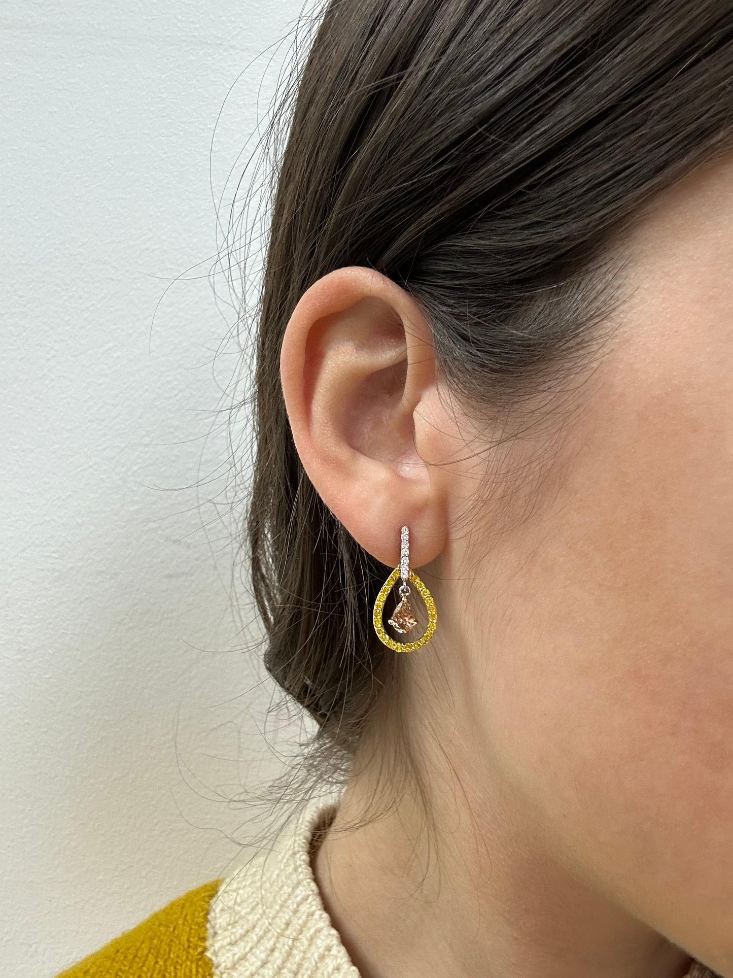 18K Yellow, Brown and White Diamond Earrings