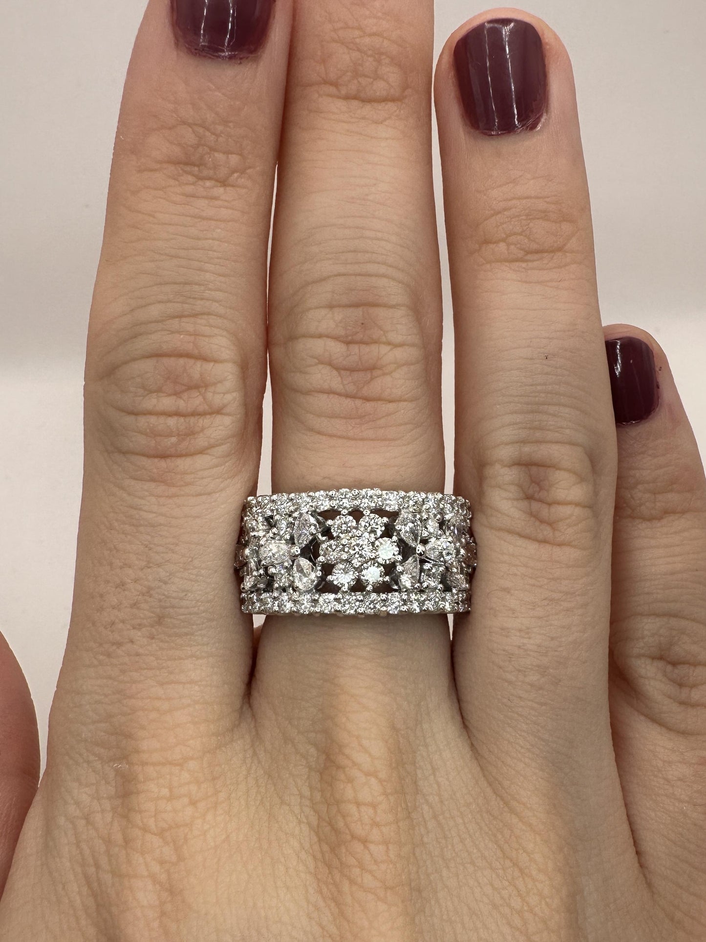 18k Diamond Wide Band Ring with Pear Shape Accents