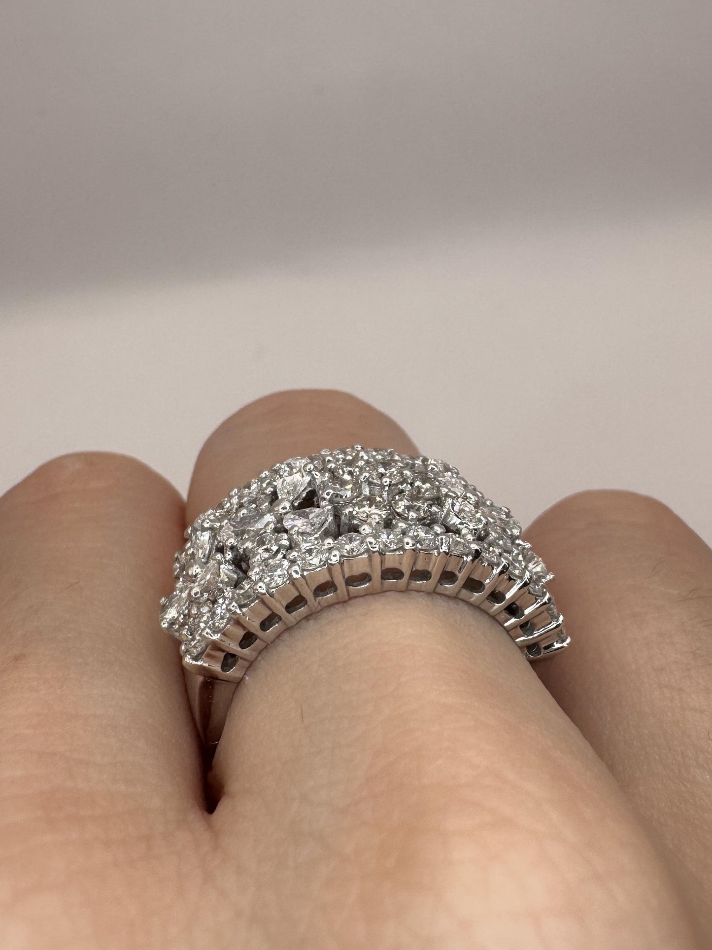 18k Diamond Wide Band Ring with Pear Shape Accents
