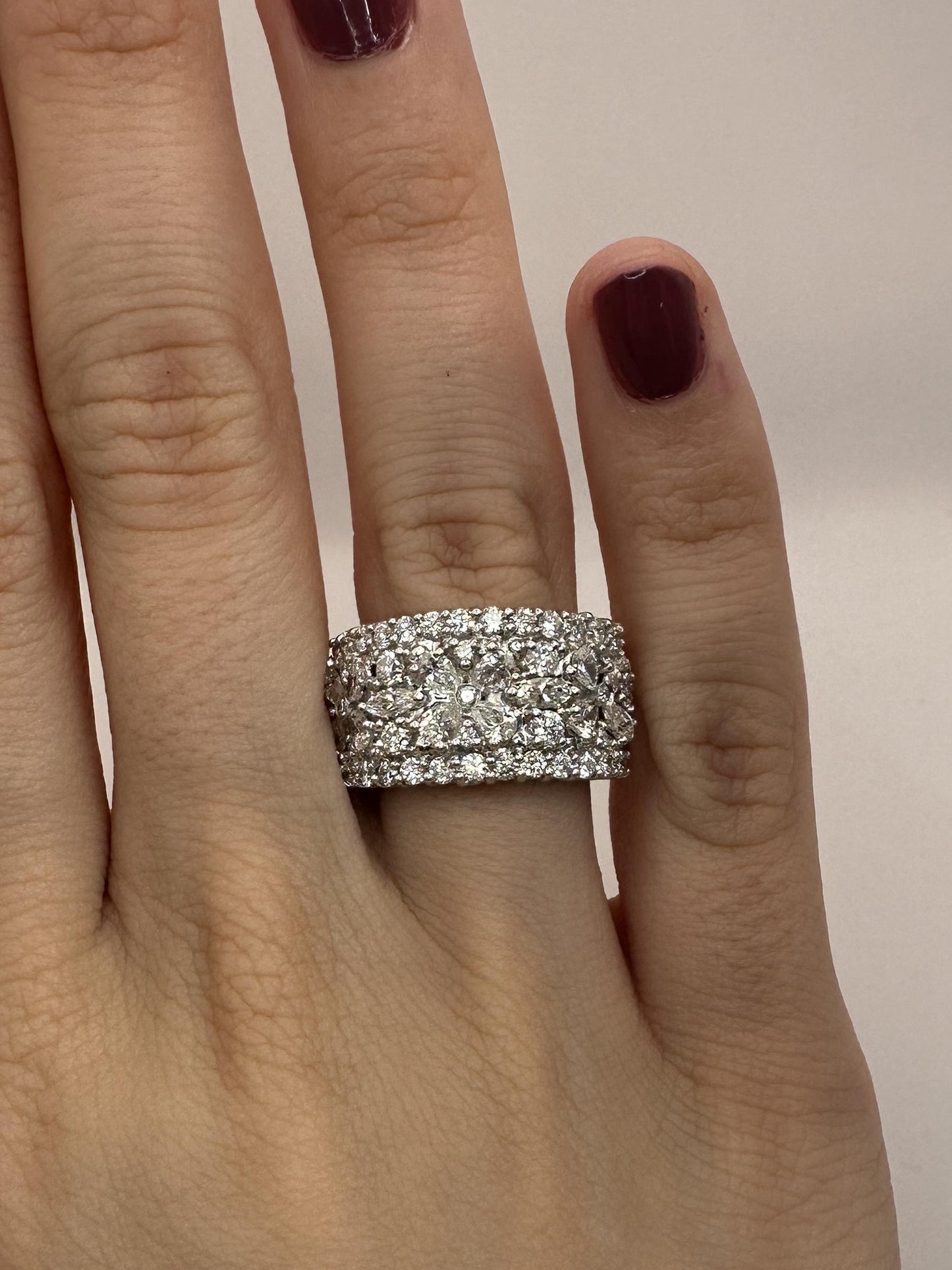 18k Pear and Marquise Cut Diamond Wide Band Ring