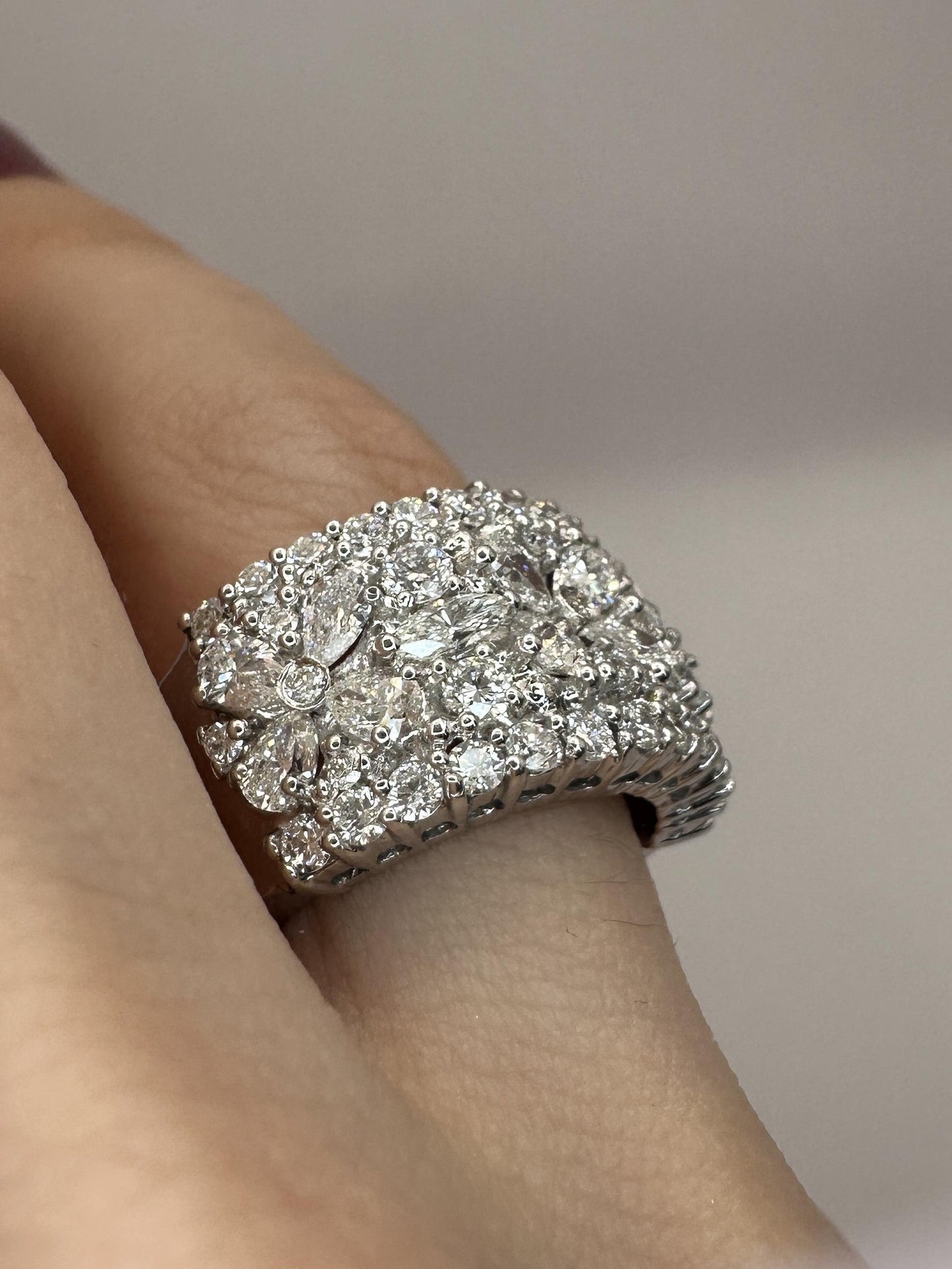 18k Pear and Marquise Cut Diamond Wide Band Ring