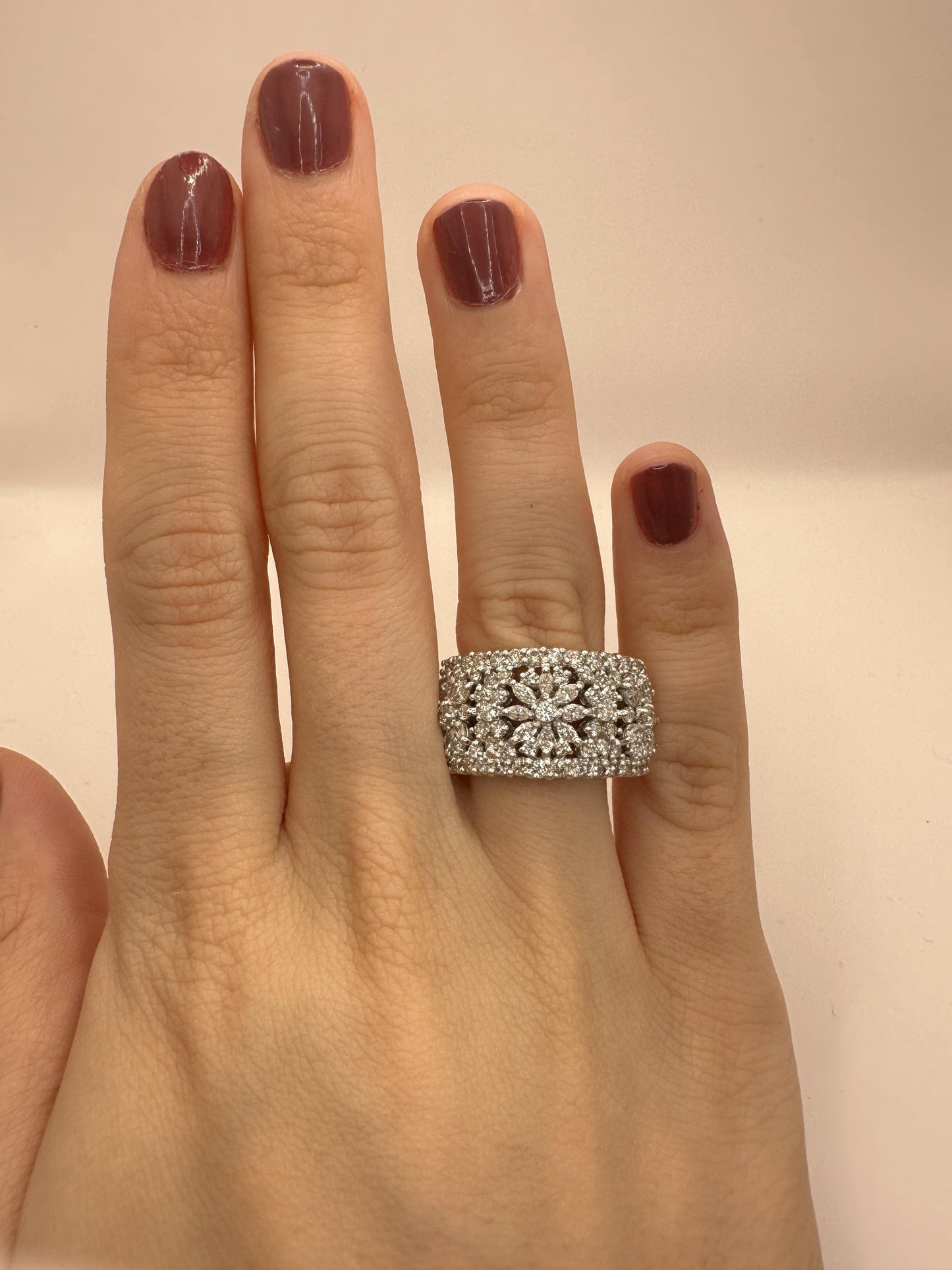18k Marquise Cut Diamond Wide Band Ring