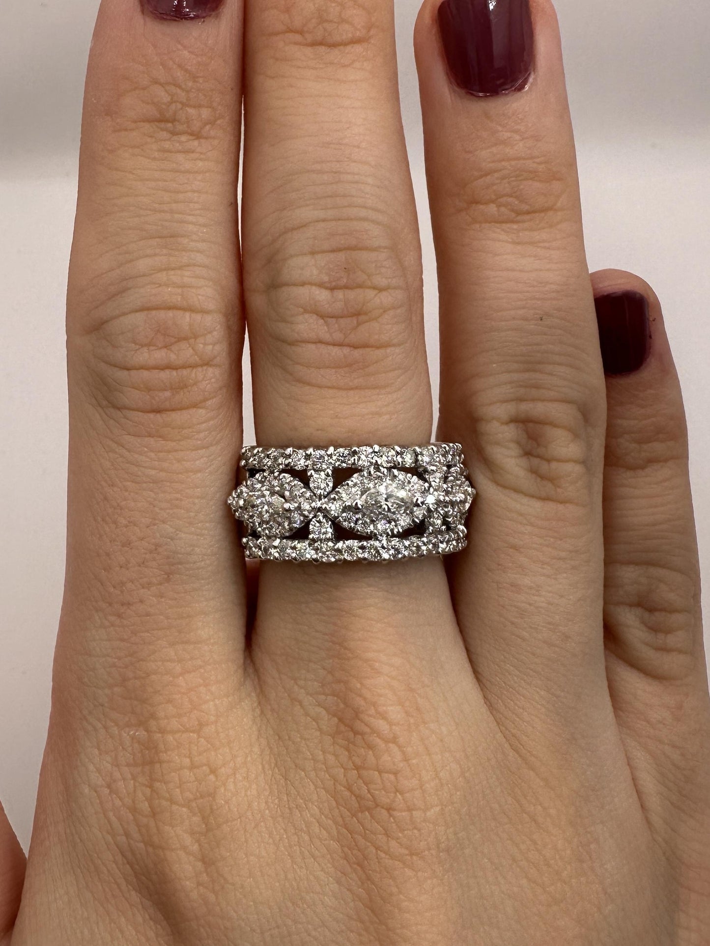 18k Marquise Cut Wide Band Diamond Ring