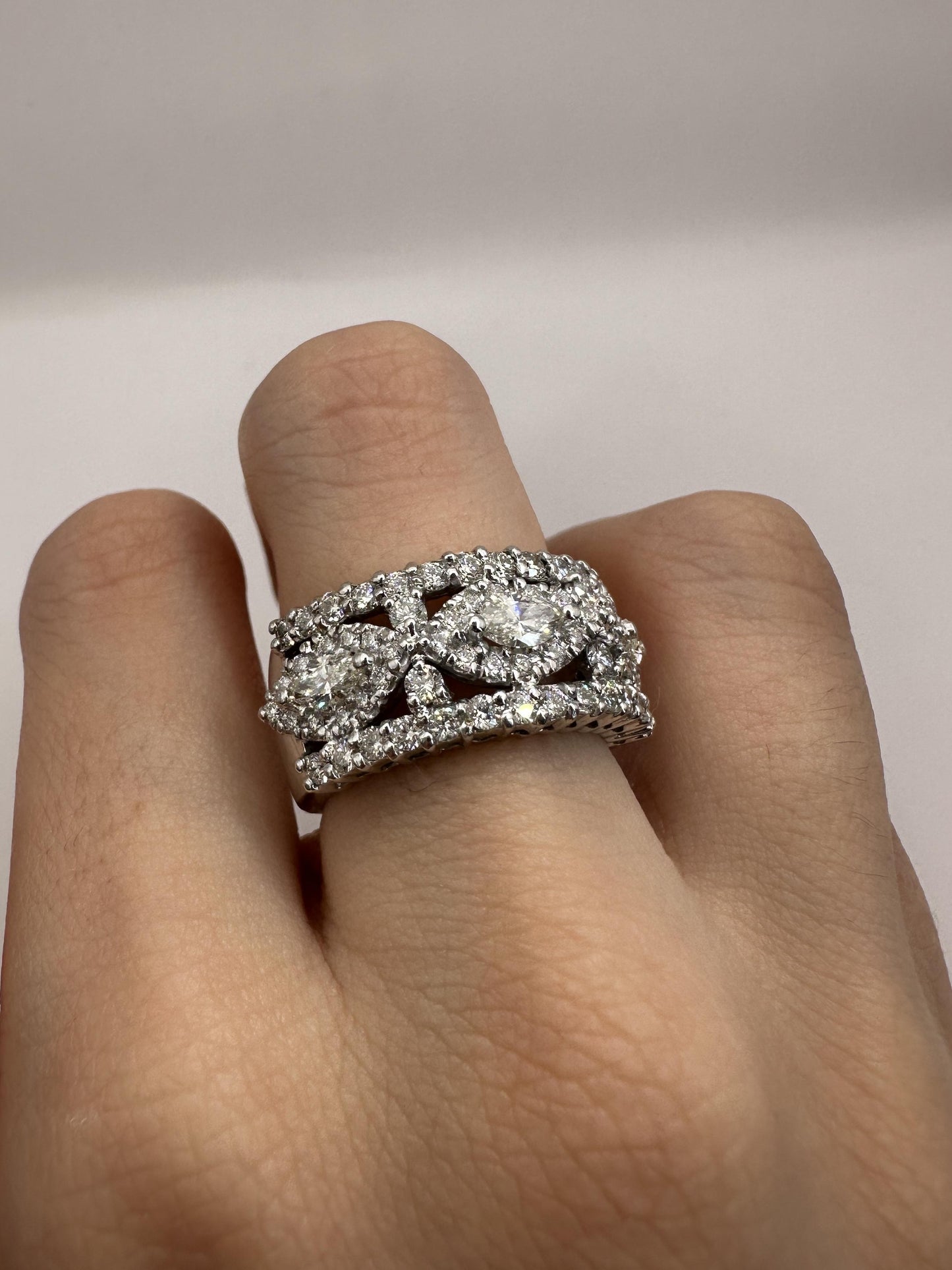 18k Marquise Cut Wide Band Diamond Ring