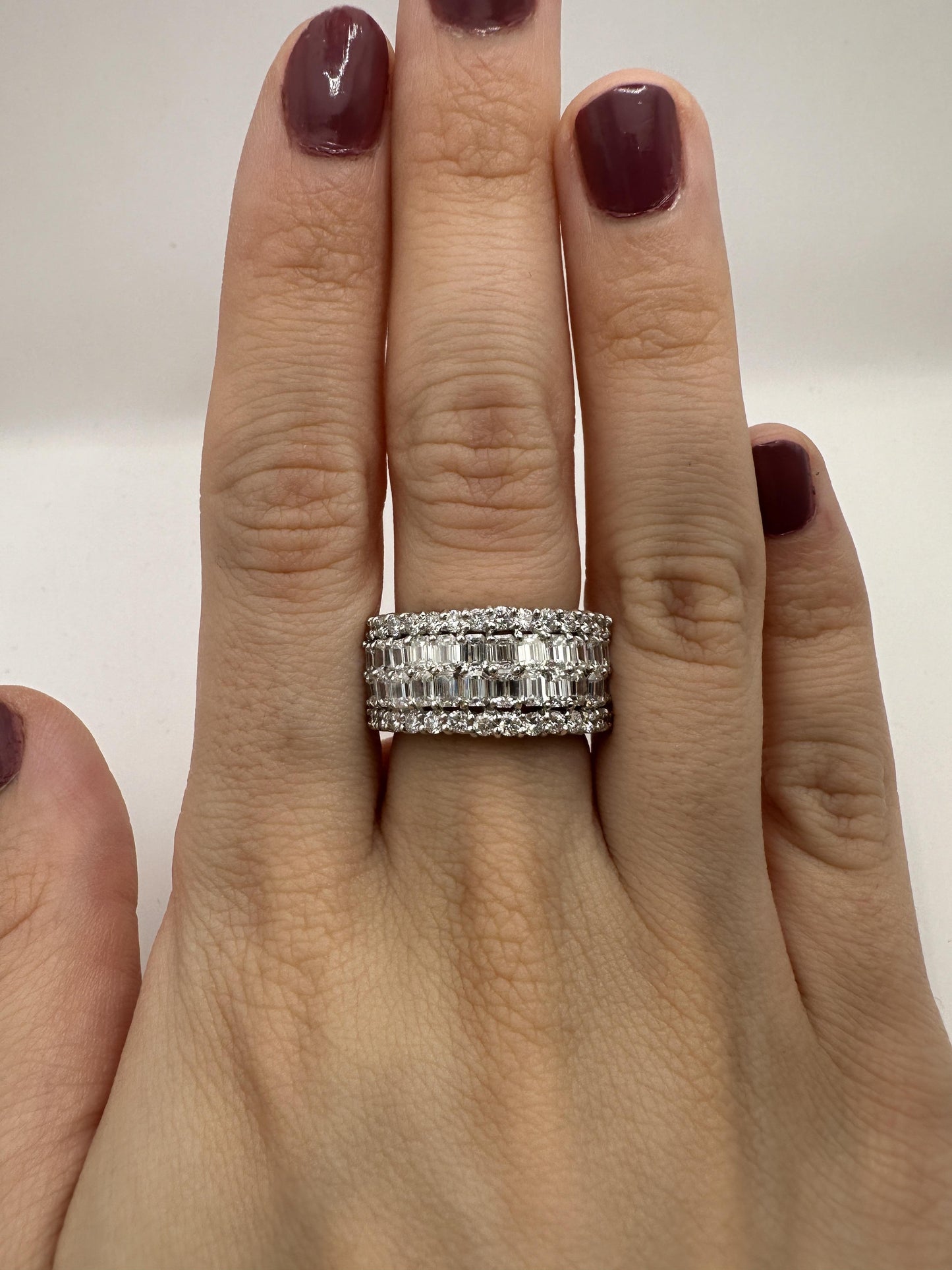 18k Emerald Cut Diamond Wide Band Ring