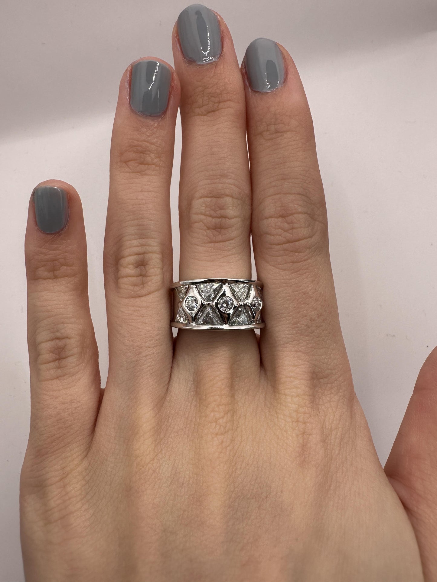 18k Diamond Wide Band Ring with Abstract Design