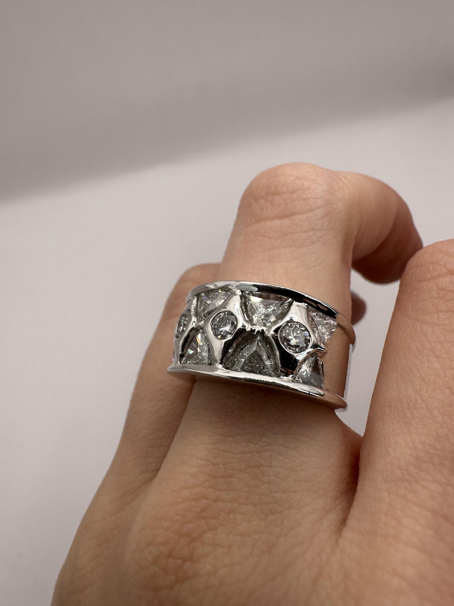 18k Diamond Wide Band Ring with Abstract Design