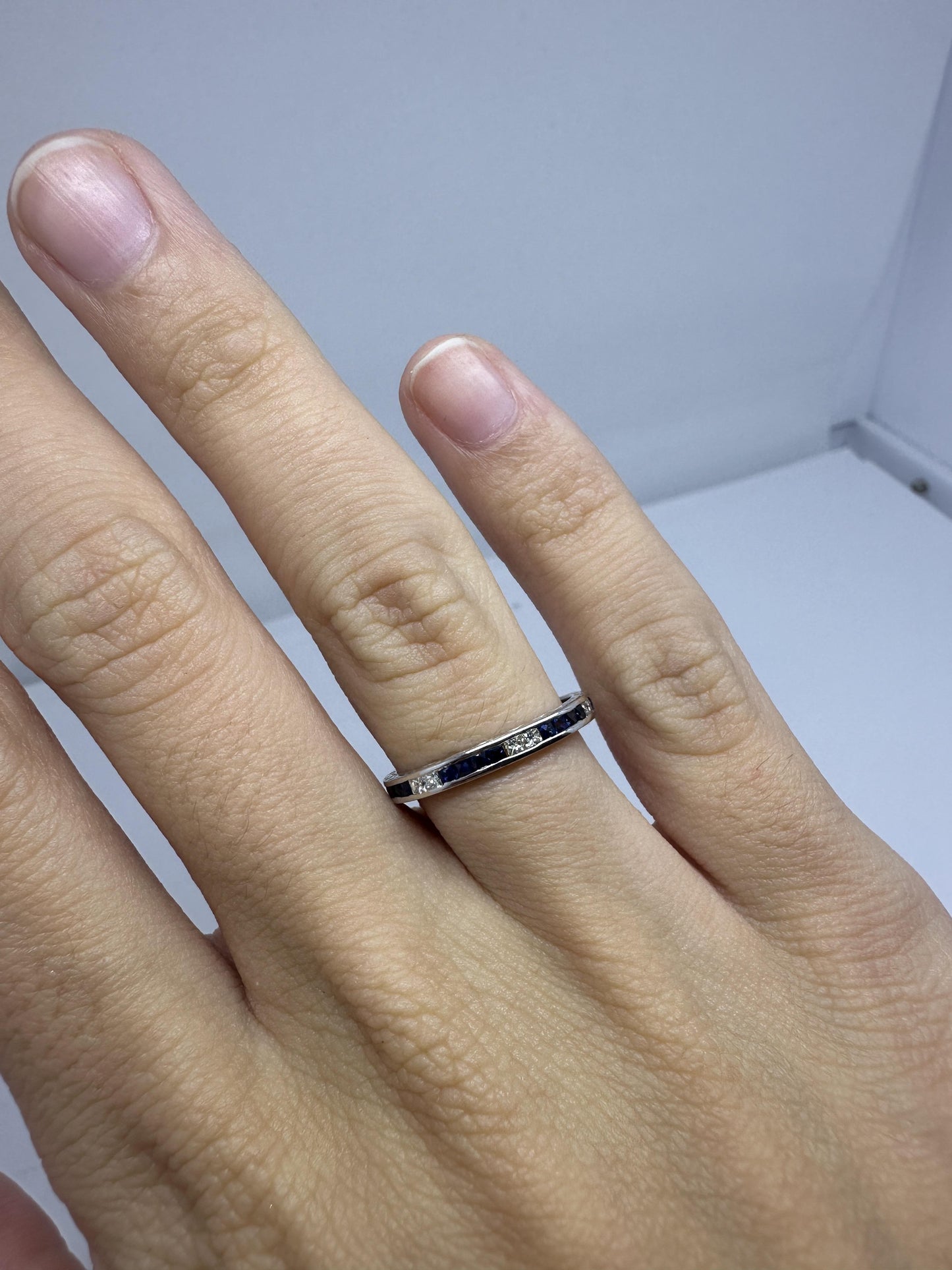 18K White Gold Diamond and Sapphire Band