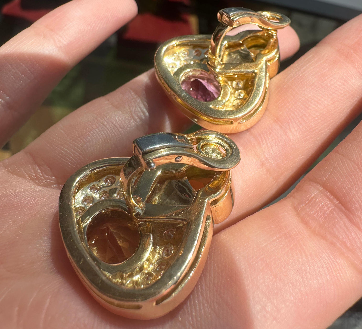 18k Estate Diamond, Onyx and Multi-Color Gemstone Earrings
