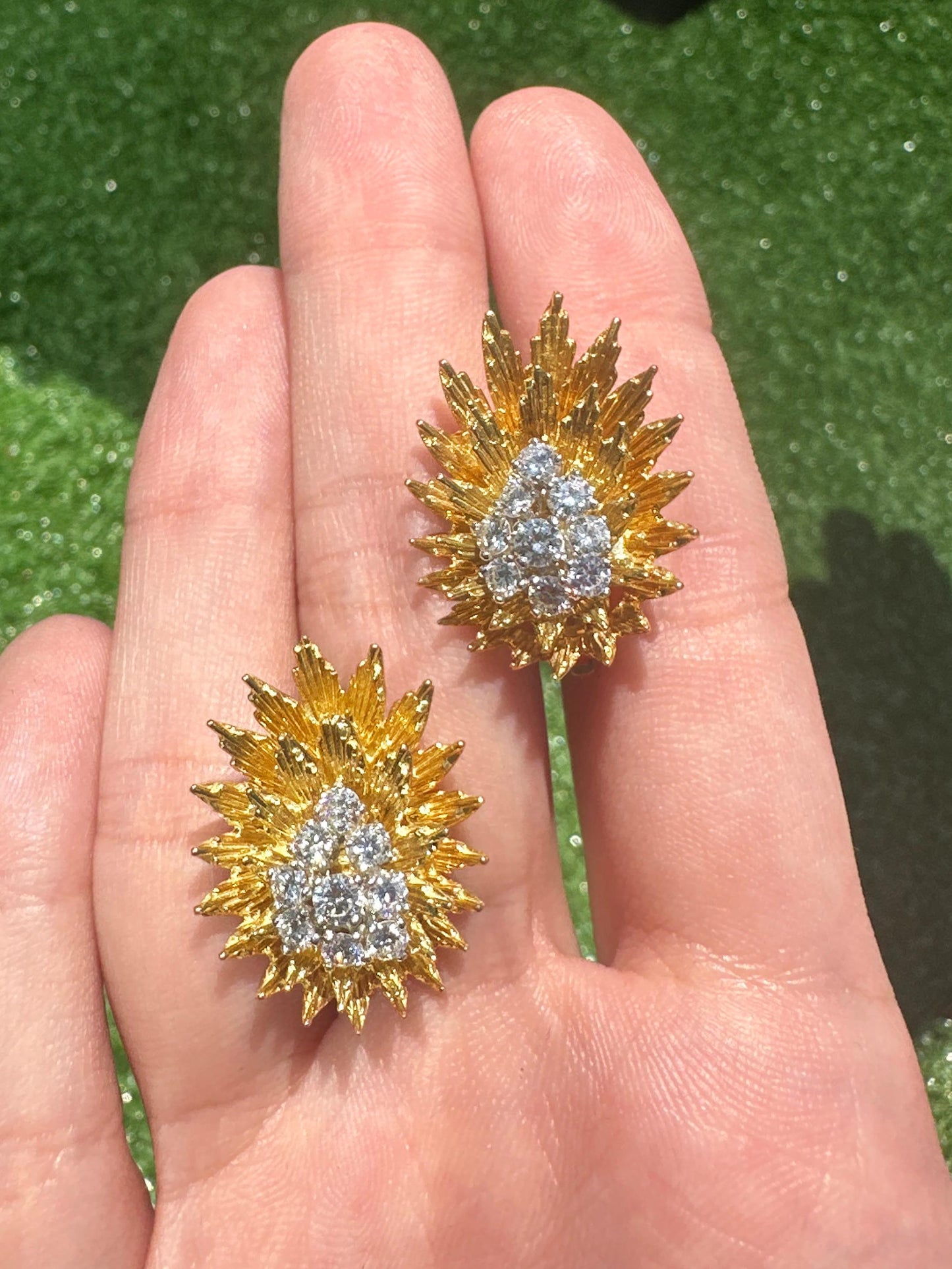 18k Estate Diamond Earrings Signed Yard