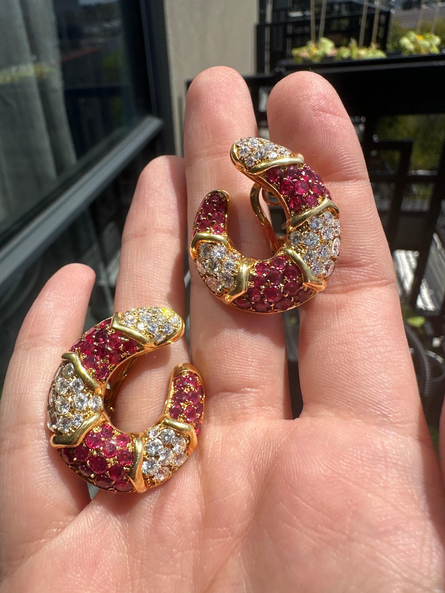 18k Italian Made Estate Diamond and Ruby Earrings