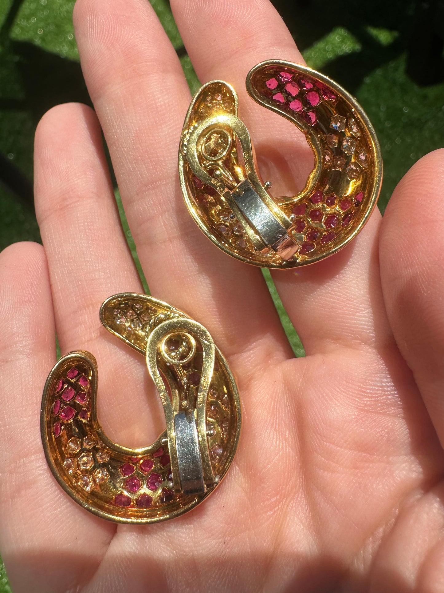 18k Italian Made Estate Diamond and Ruby Earrings