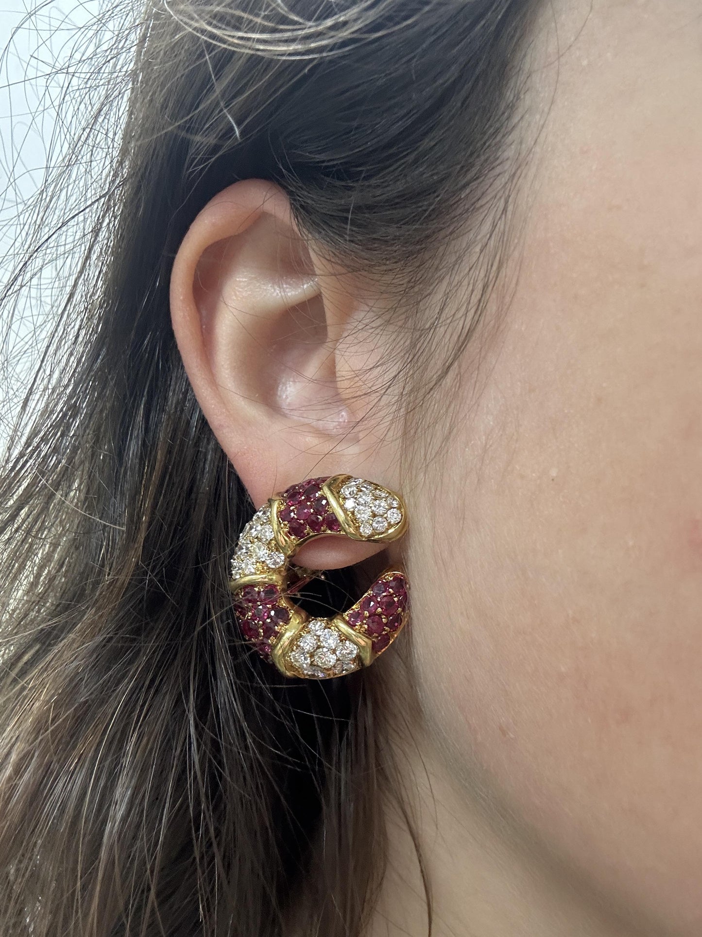 18k Italian Made Estate Diamond and Ruby Earrings