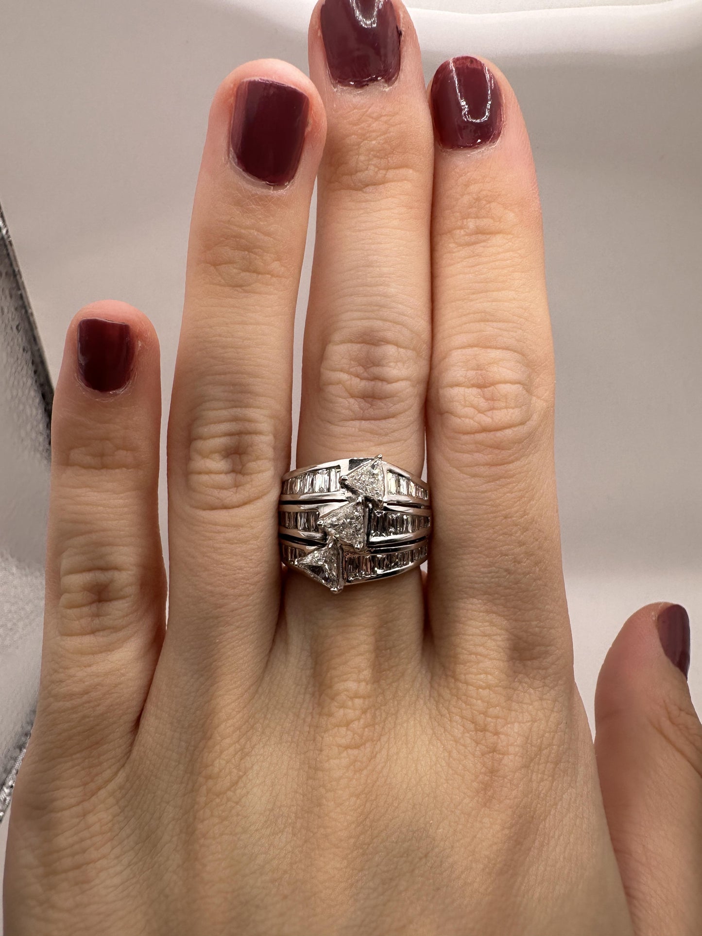18k Baguette and Trillion Cut Diamond Wide Band Ring