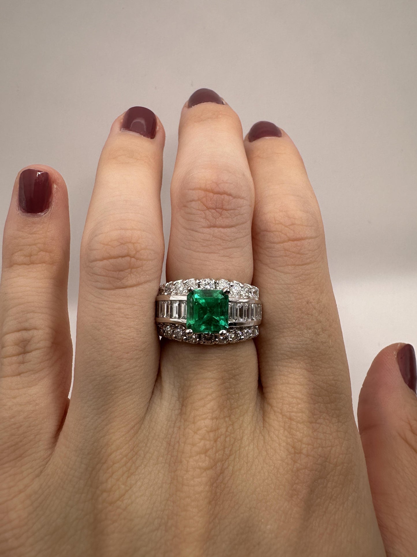 18k Diamond and Emerald Wide Band Ring