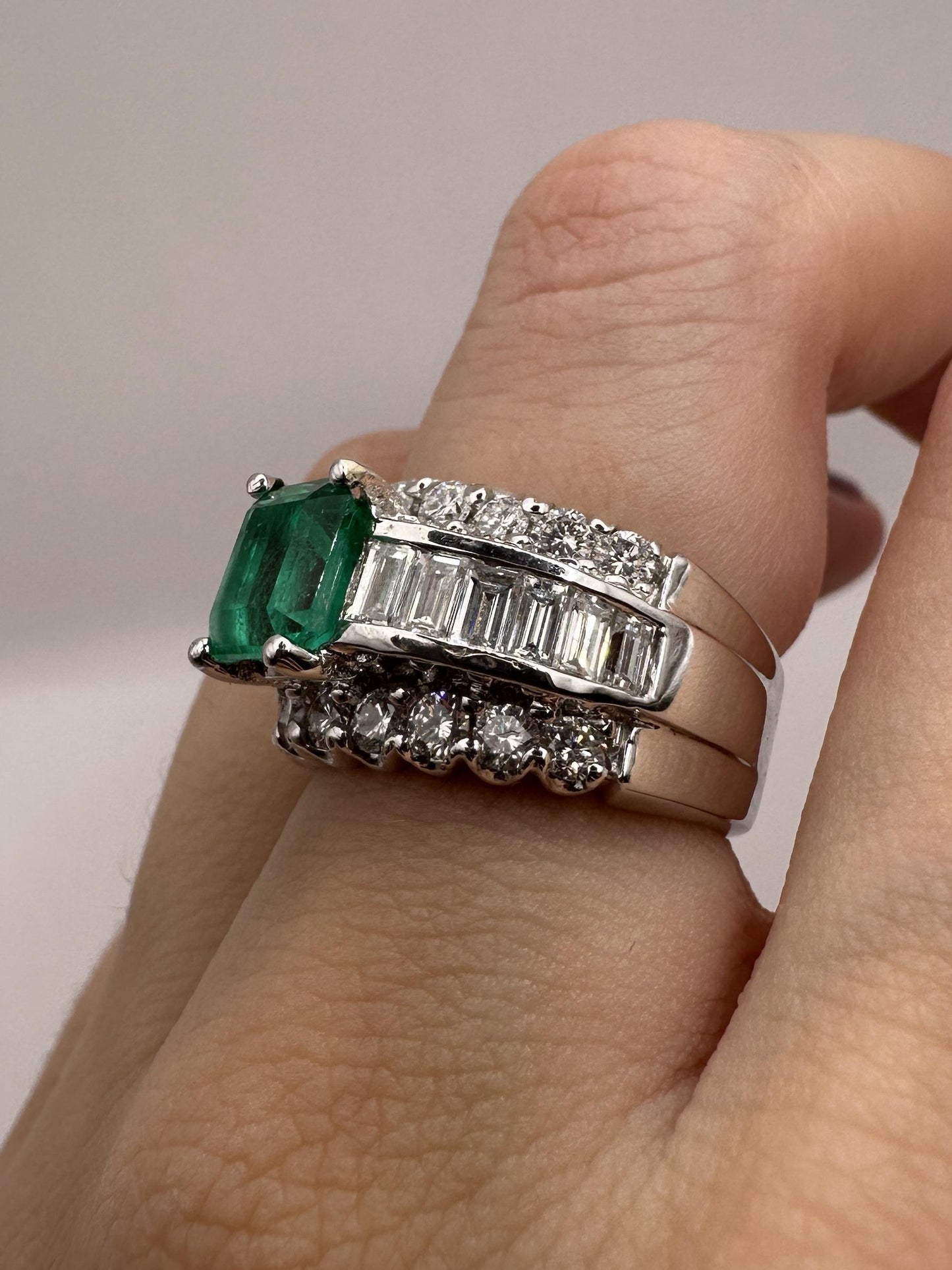 18k Diamond and Emerald Wide Band Ring