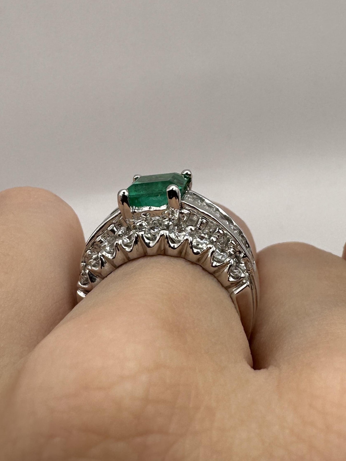 18k Diamond and Emerald Wide Band Ring