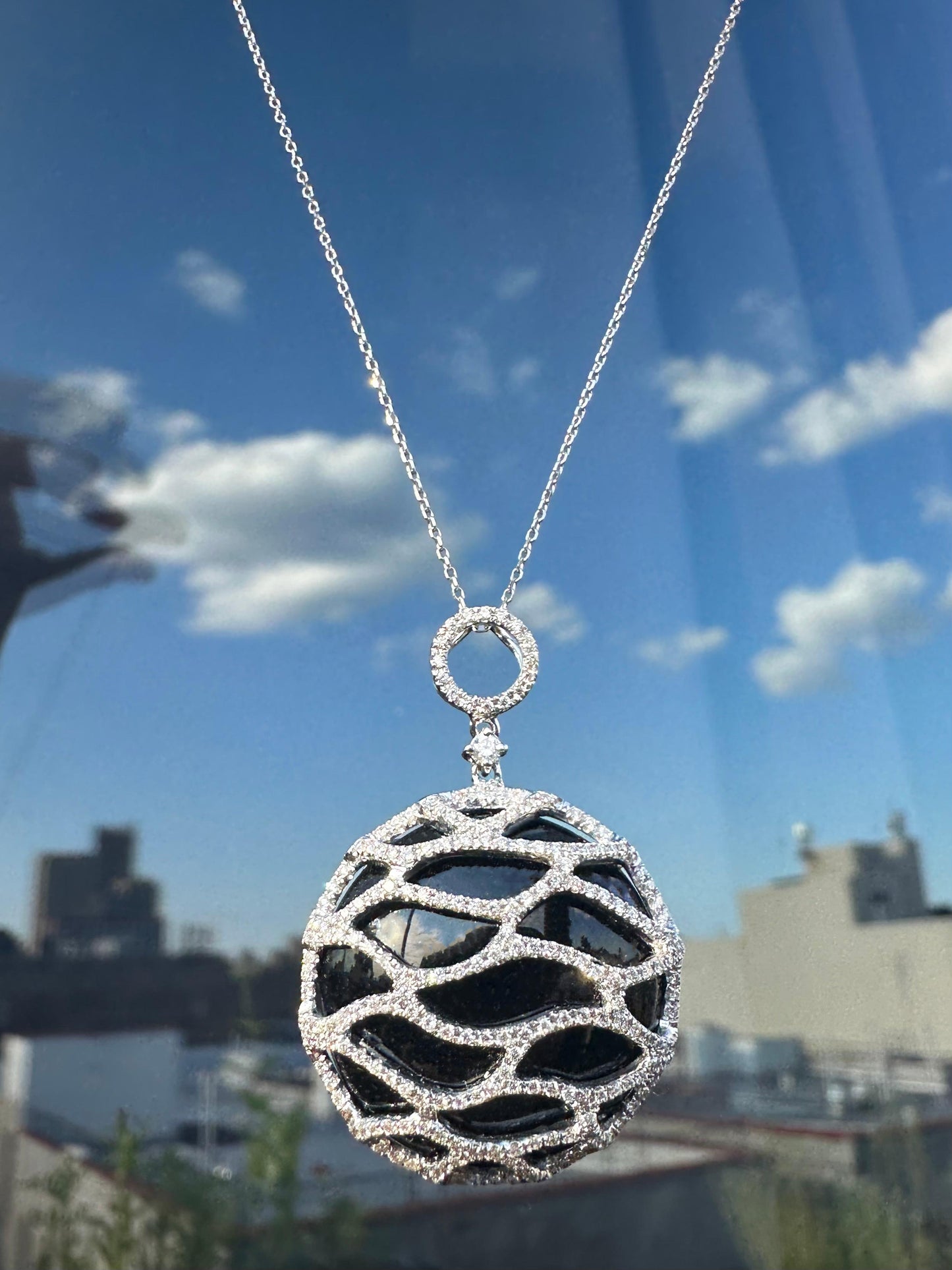 18k Diamond and Onyx Pendant with 14k Chain Necklace