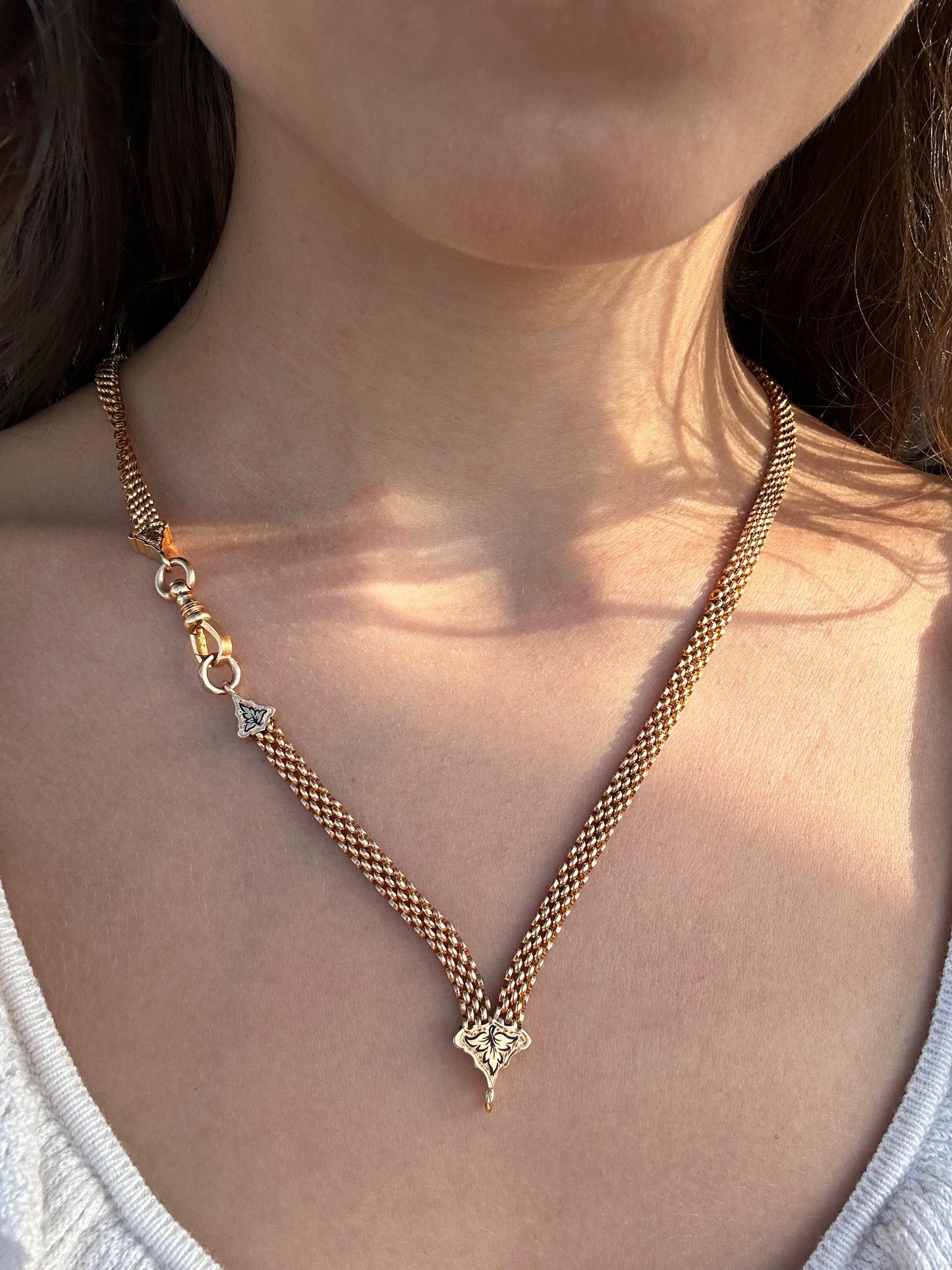 14K Yellow Gold Victorian Chain with Black Enamel Accents