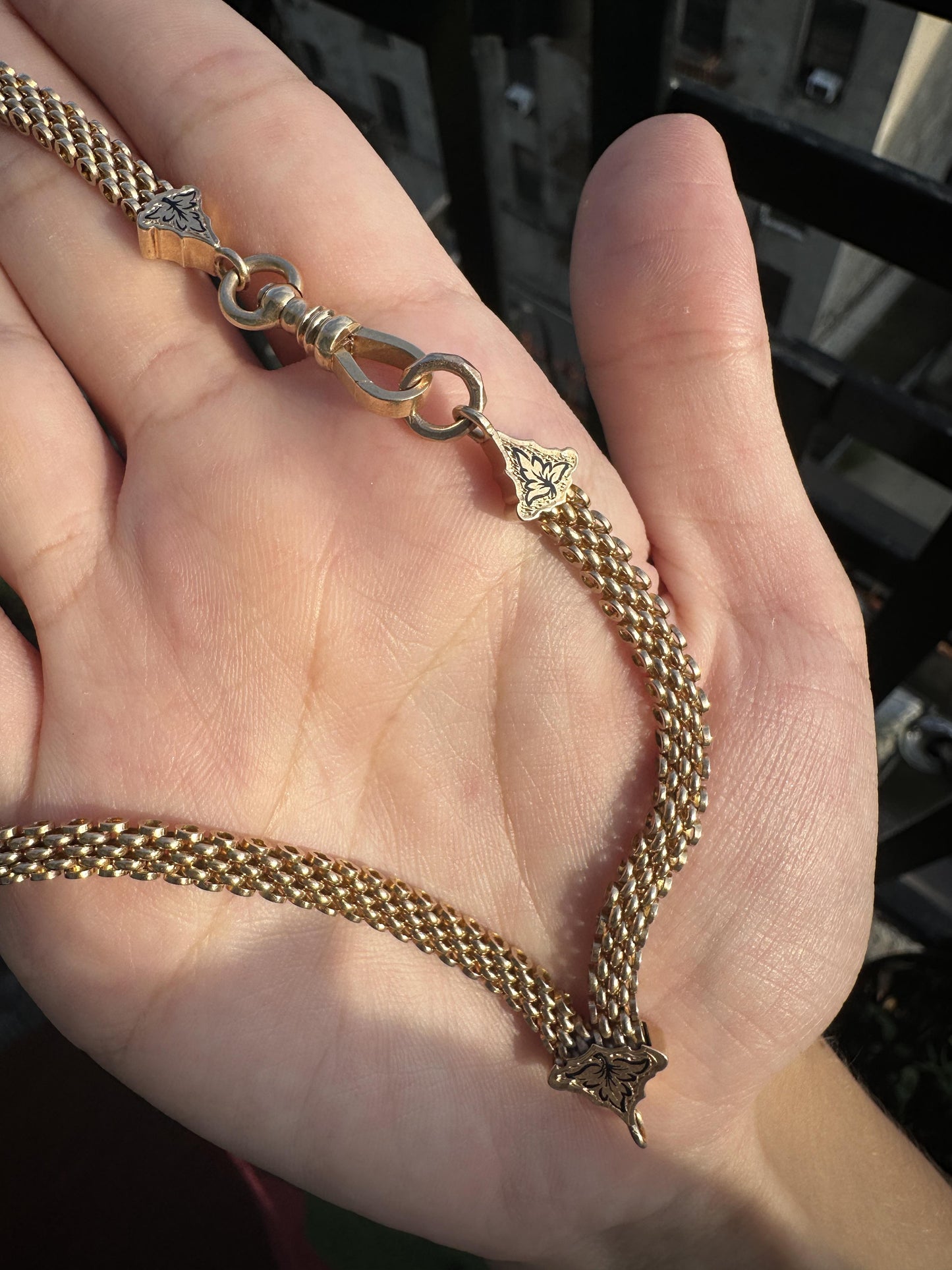 14K Yellow Gold Victorian Chain with Black Enamel Accents