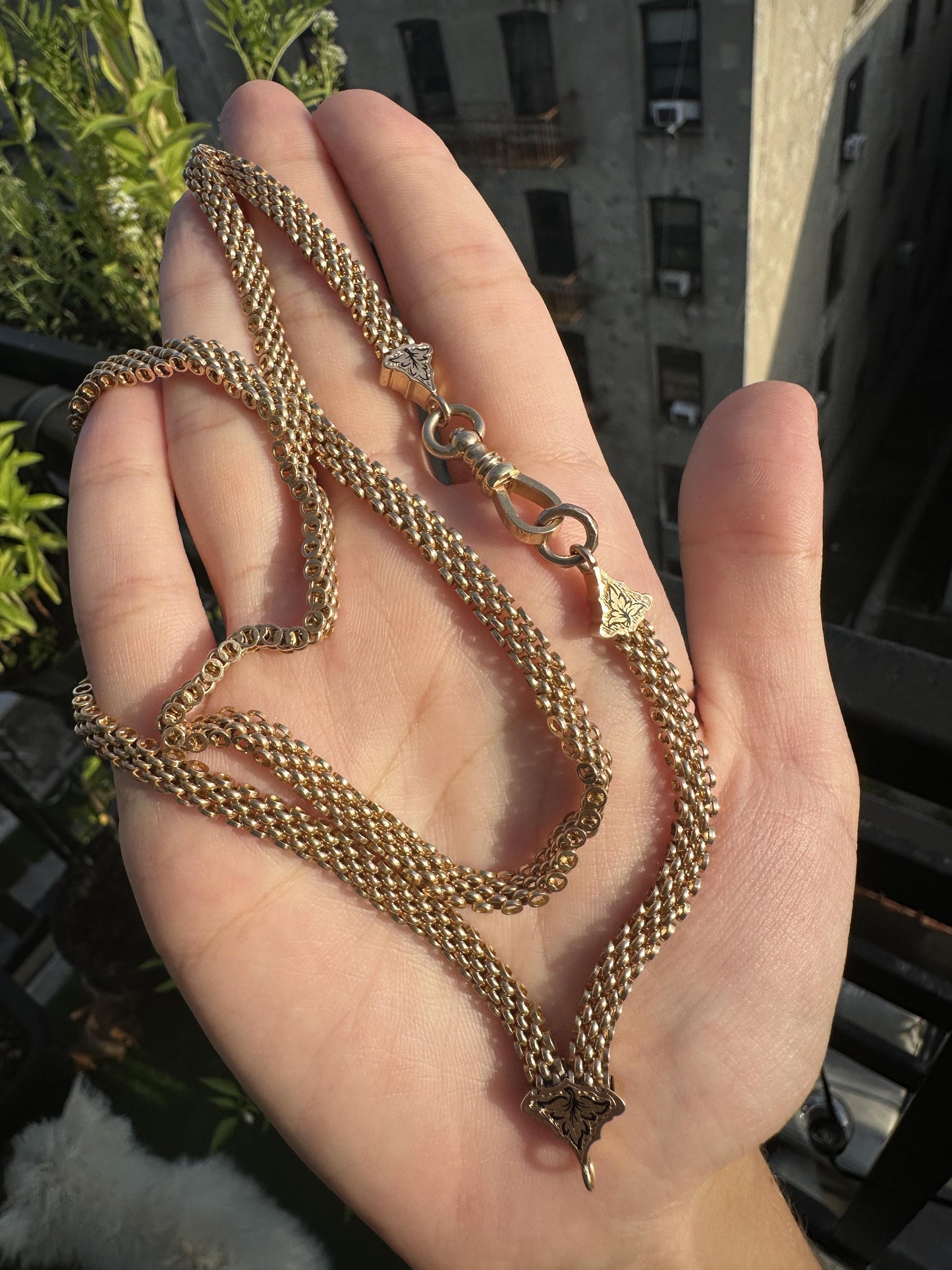 14K Yellow Gold Victorian Chain with Black Enamel Accents