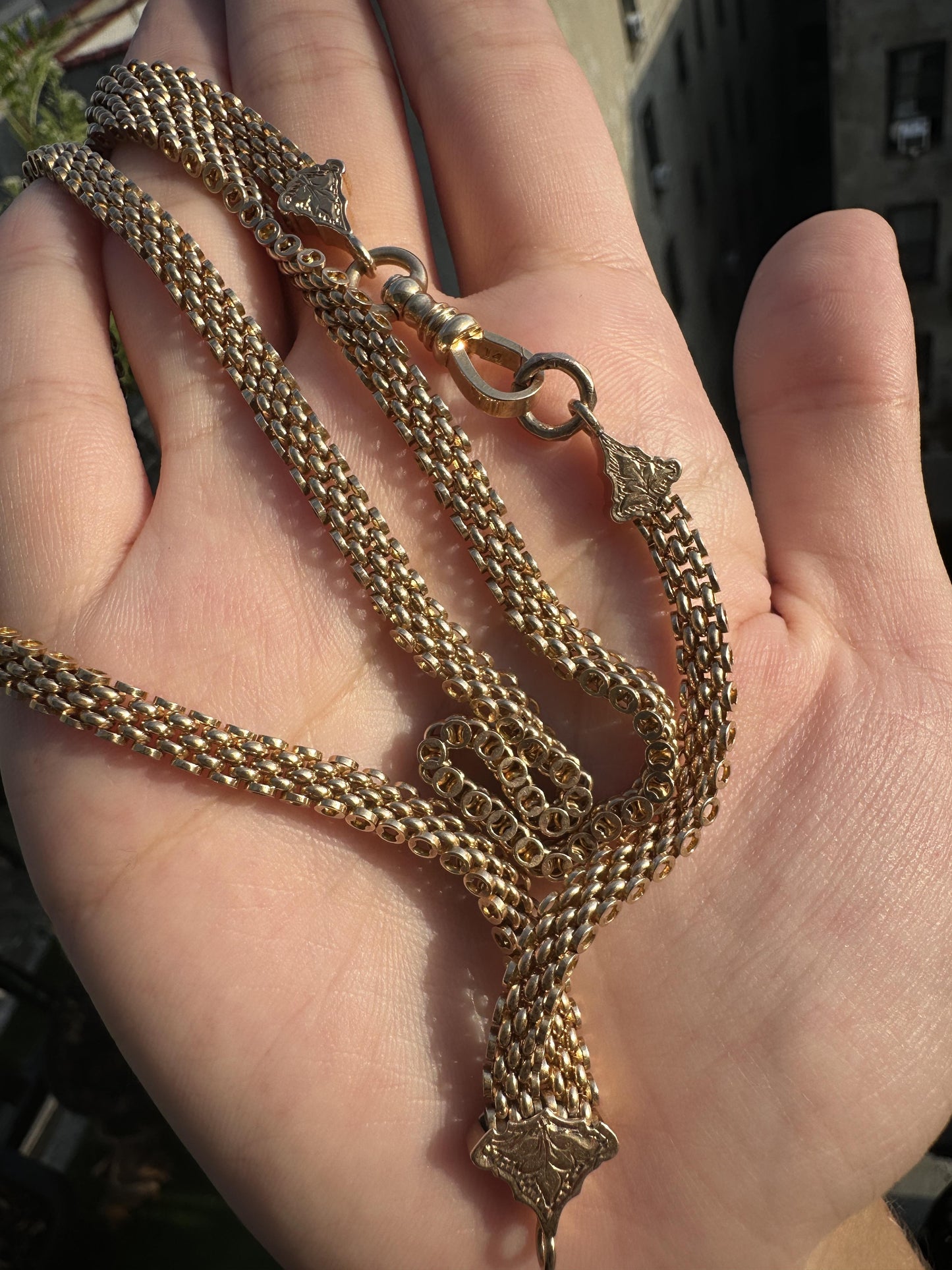 14K Yellow Gold Victorian Chain with Black Enamel Accents