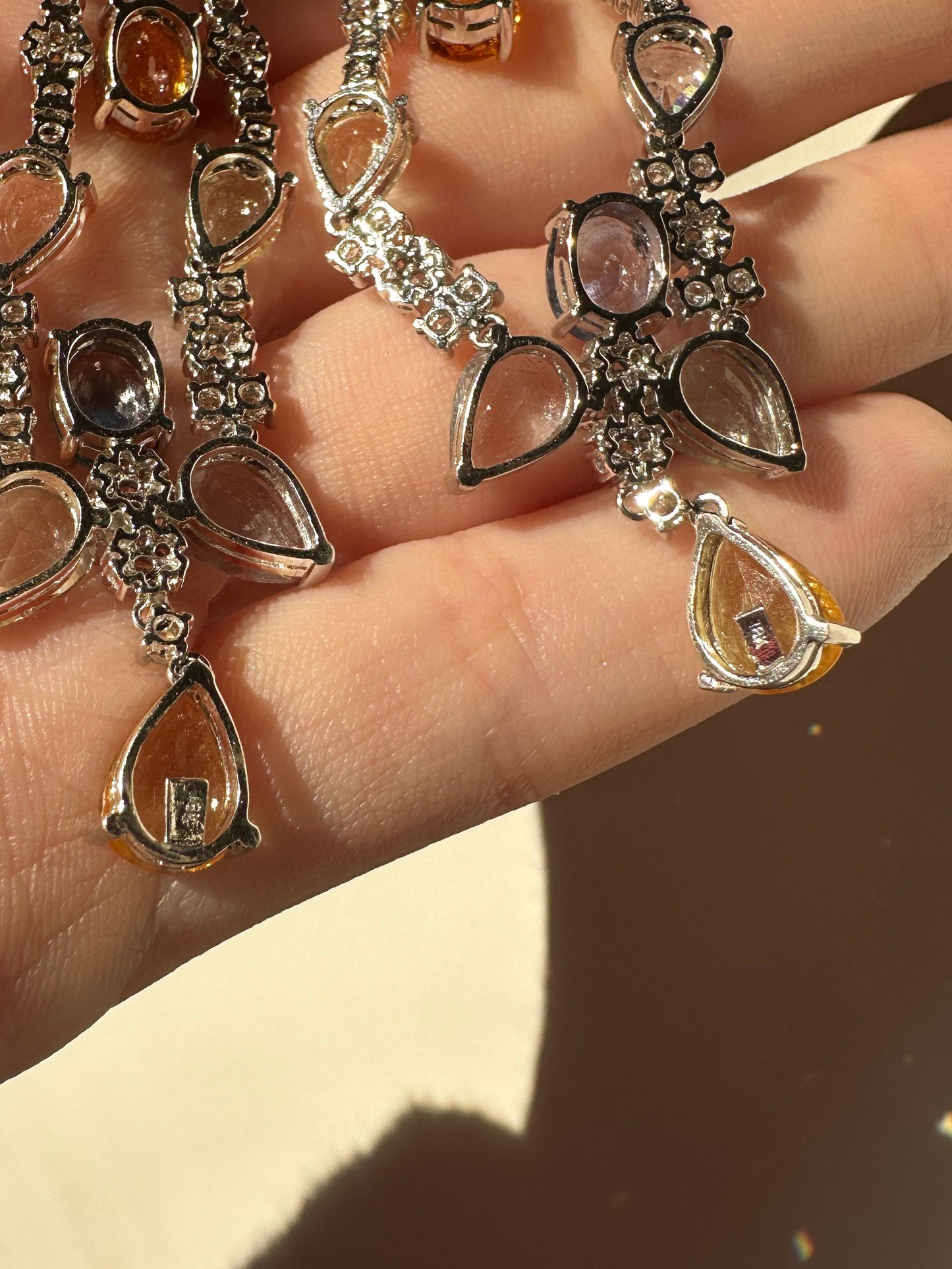 18k White Gold 26.25 Multicolor Sapphire Drop Earrings