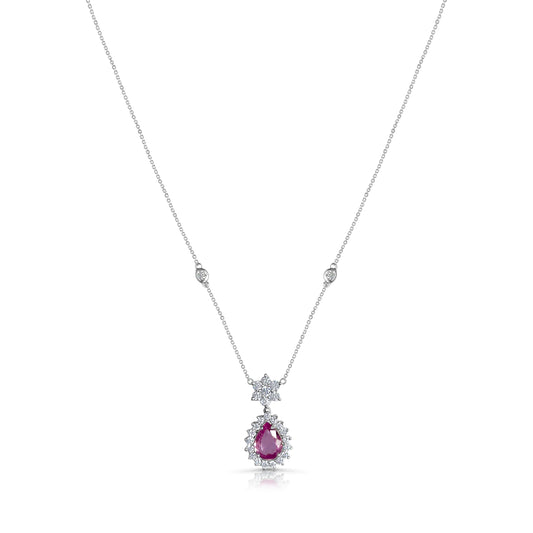 18k Large Pink Sapphire and Diamond Pendant Necklace